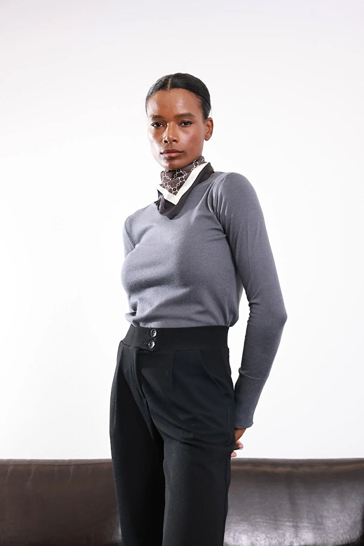 Füme Core-Spun İplikli Basic Klasik Triko 1147