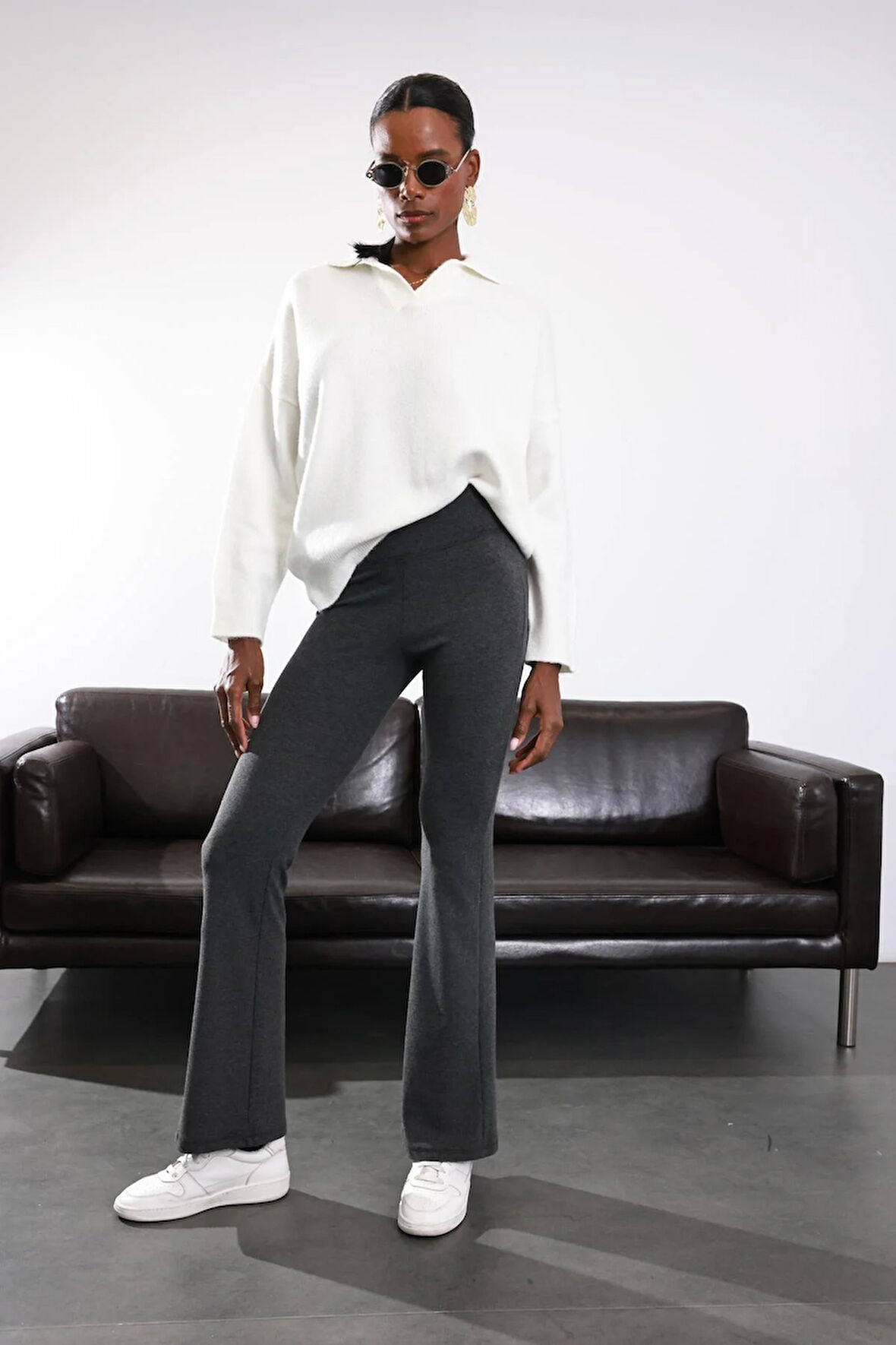 Antrasit İspanyol Paça Tayt Pantolon 