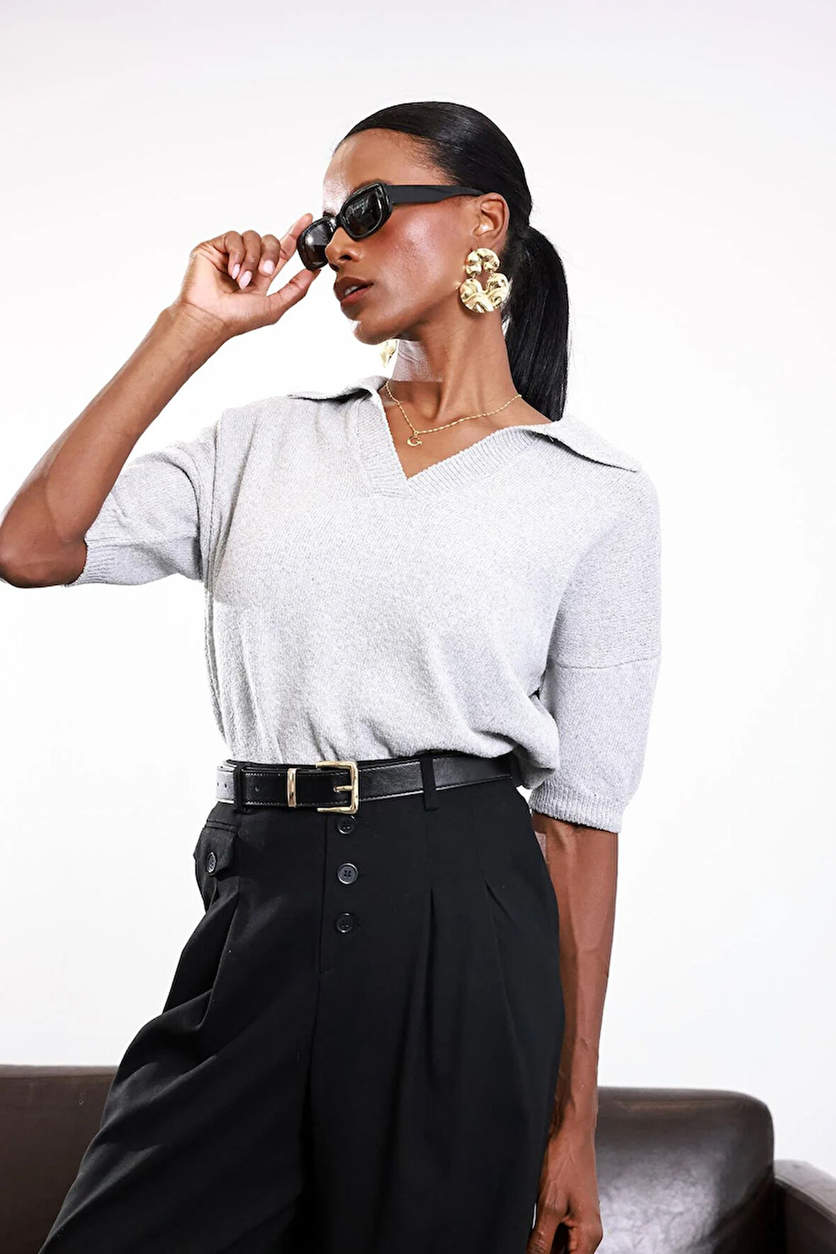 Gri Polo Yaka Merserize Triko 107002