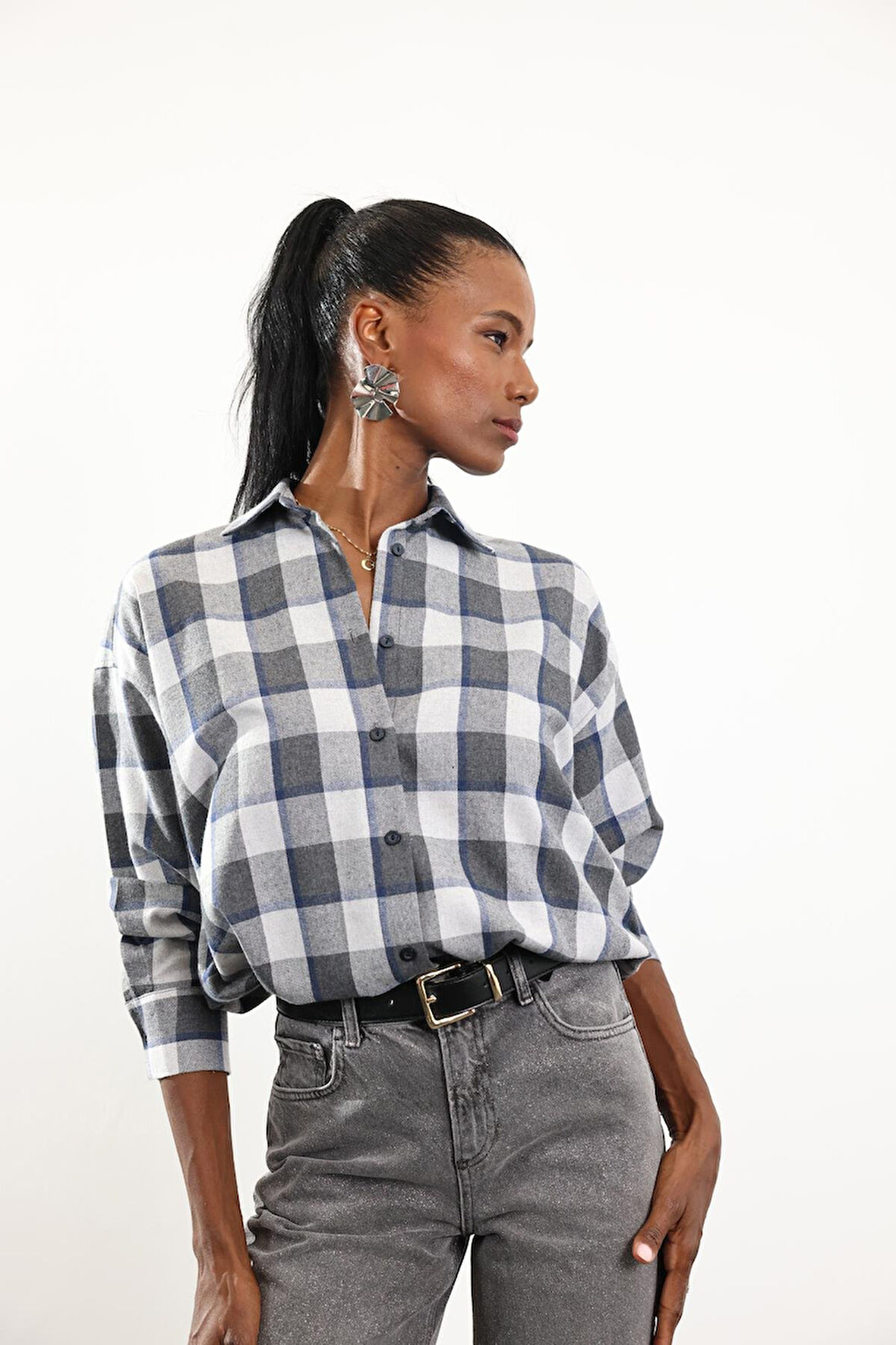 Gri Ekose Desenli Gömlek 6648