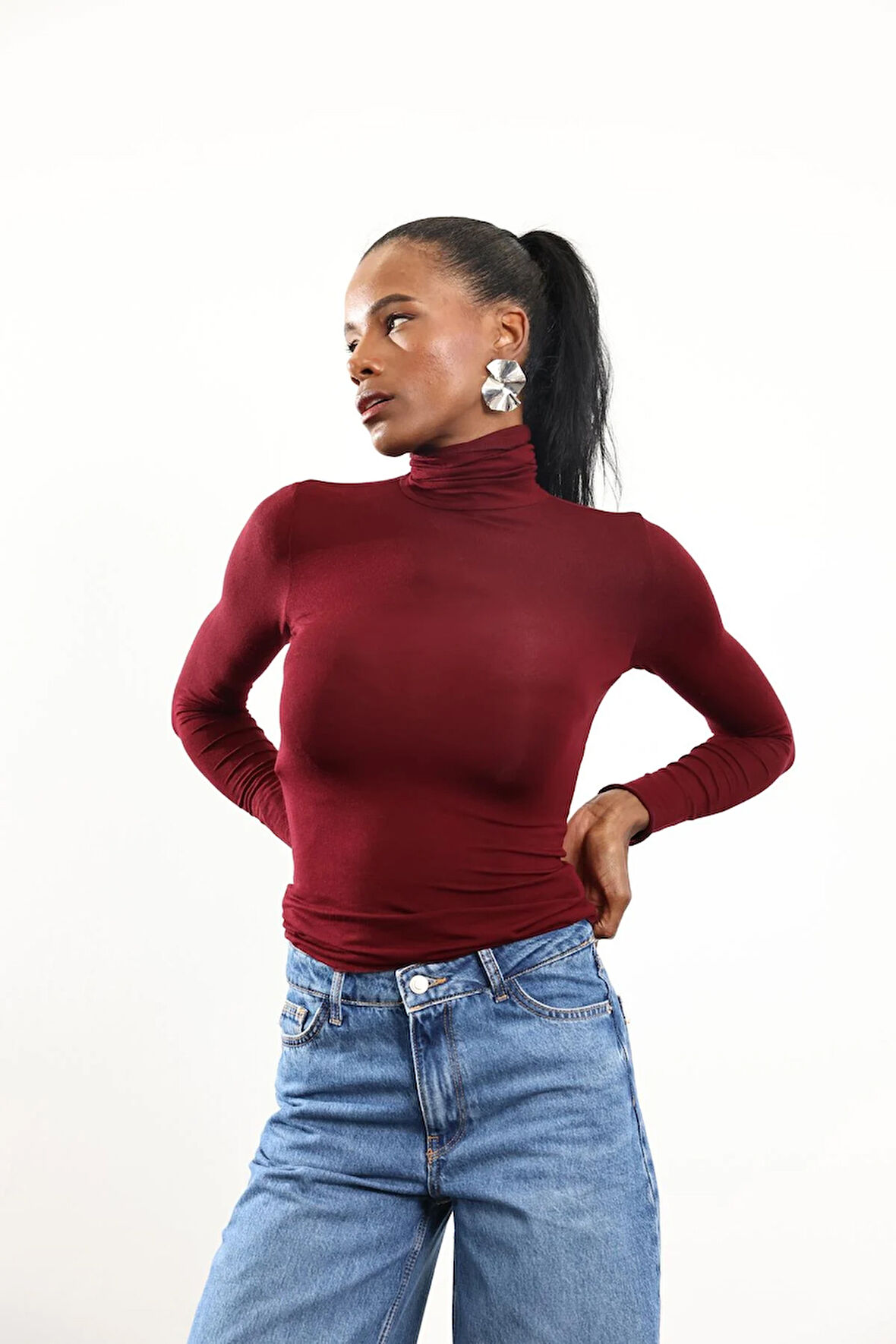 Bordo Boğazlı Transparan Bluz 25226