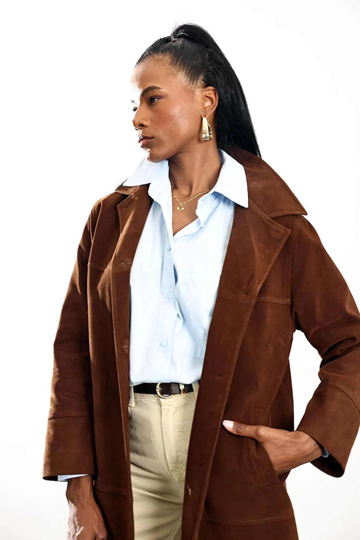 Kahverengi Nubuk Midi Palto 