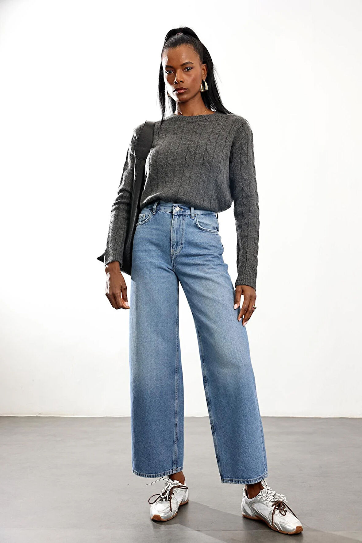 Mavi Yüksek Bel Wide Leg Jean 