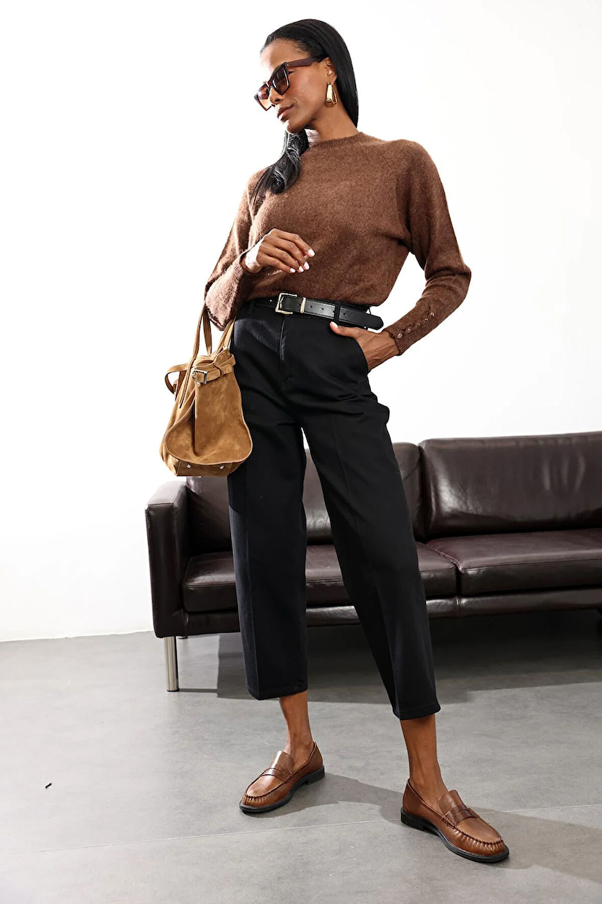 Siyah Yüksek Bel Baggy Jean RM3004