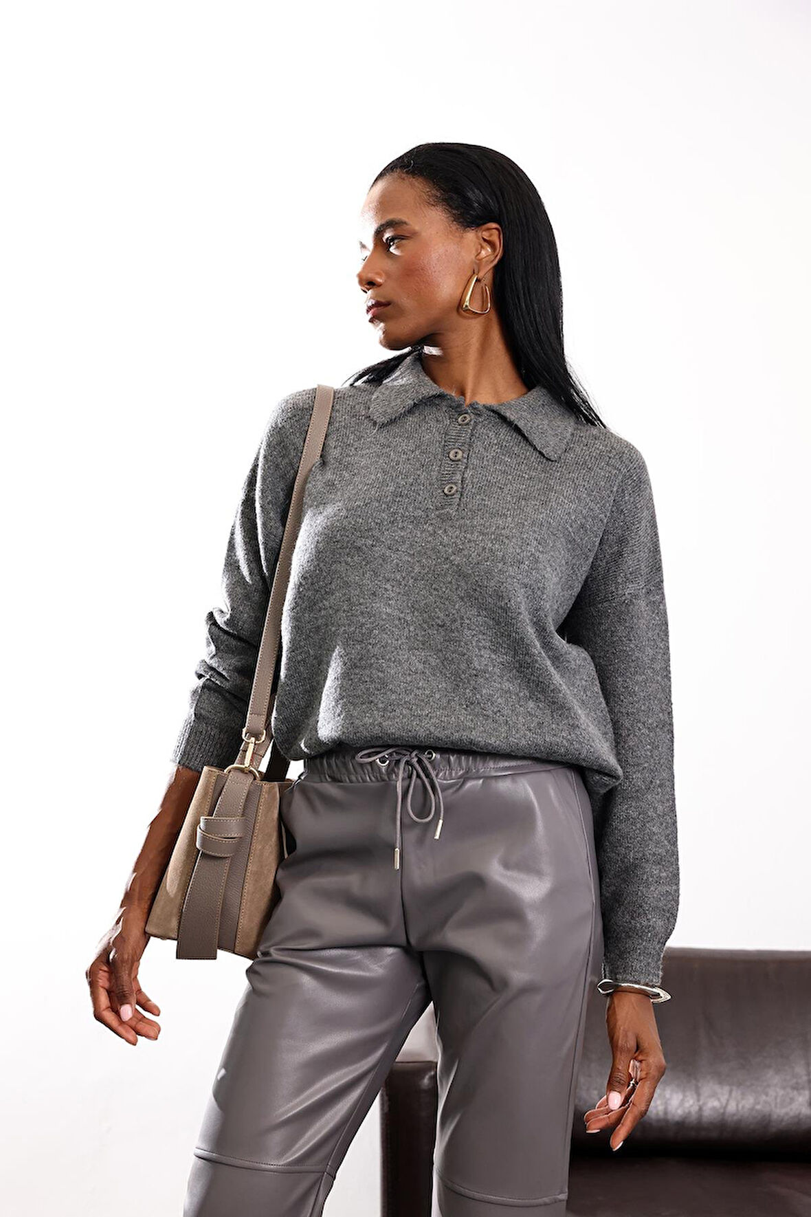 Antrasit Polo Yaka Triko Kazak 5073