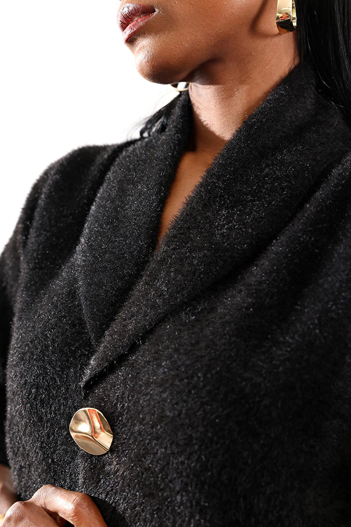 Siyah Gold Düğmeli Kruvaze Hırka 