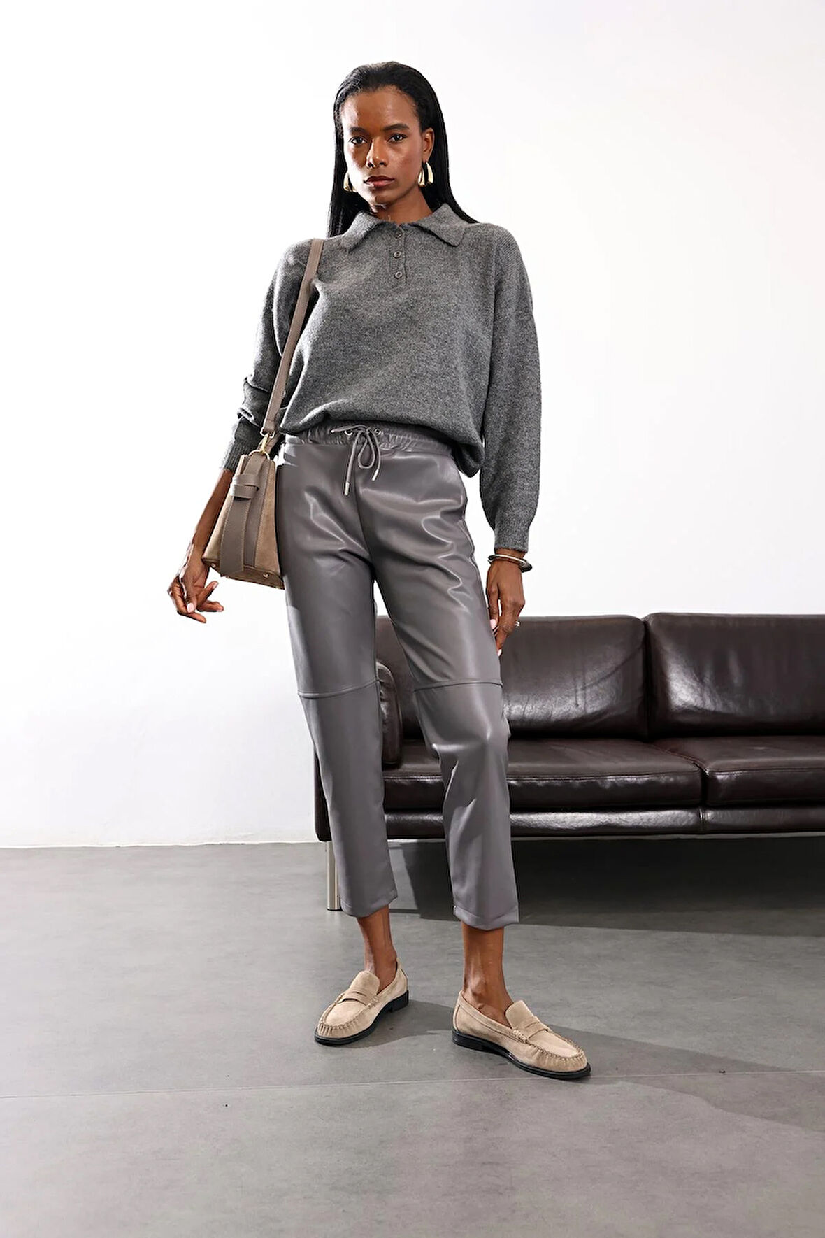 Gri Havuç Deri Pantolon 22022