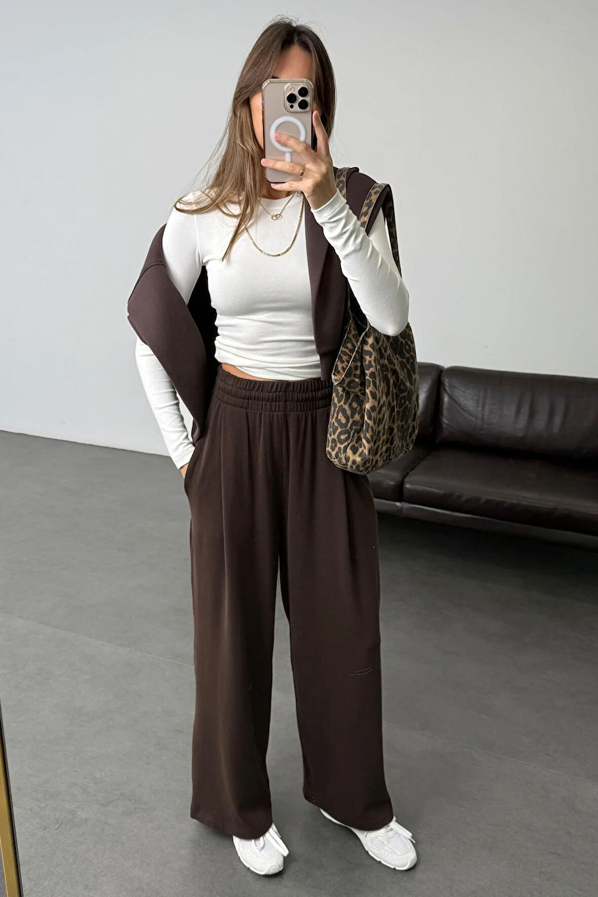 Acı Kahve Yüksek Bel Salaş Eşofman 0155