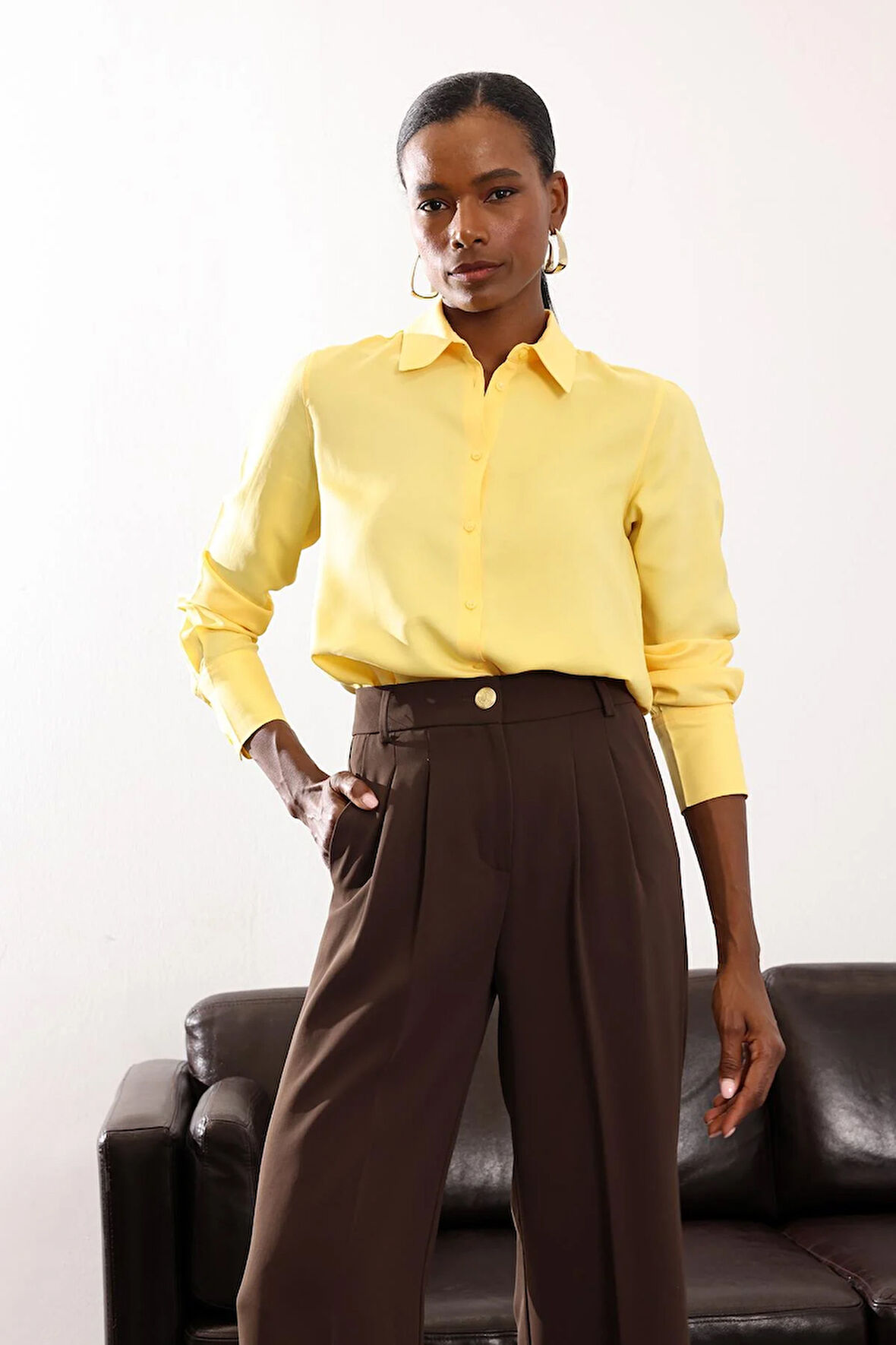 Sarı Yumuşak Dokulu Gömlek 