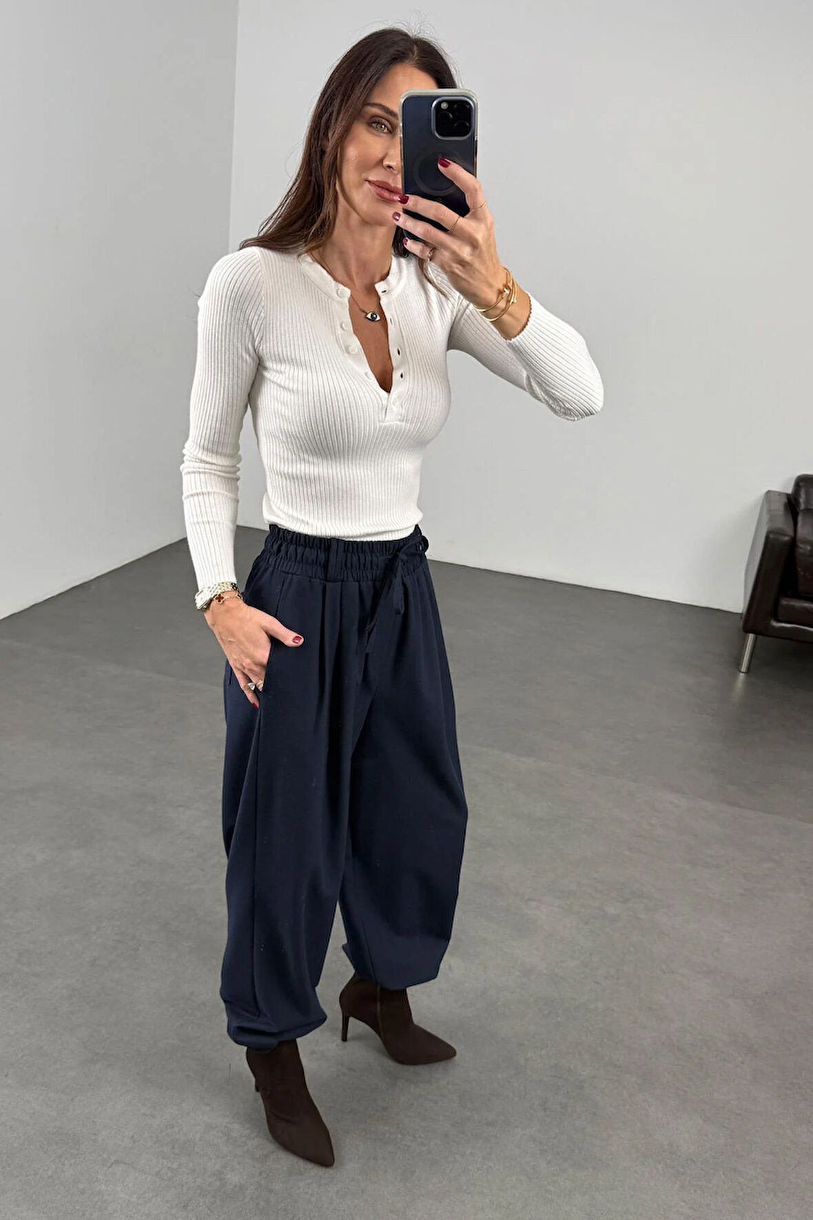 Lacivert Beli Lastikli Kumaş Pantolon 2006