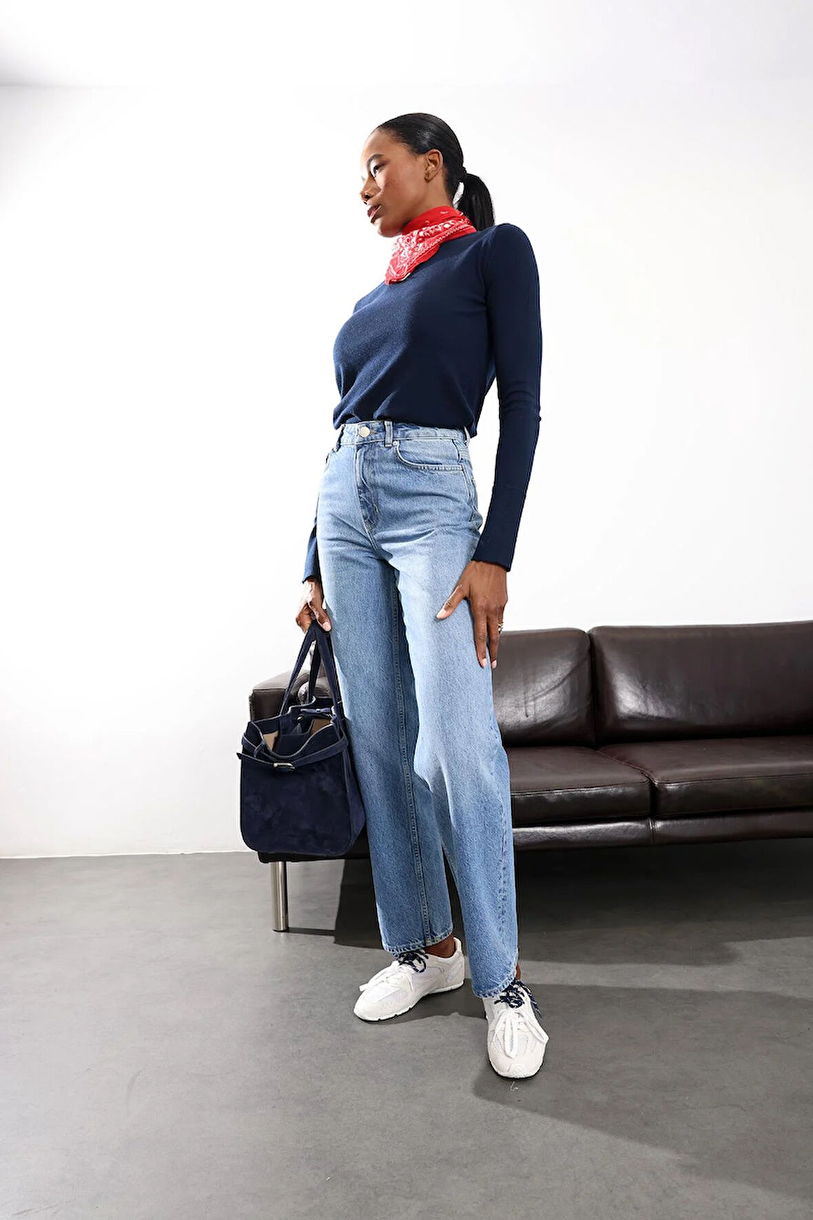 Mavi Yüksek Bel Straight Jean 