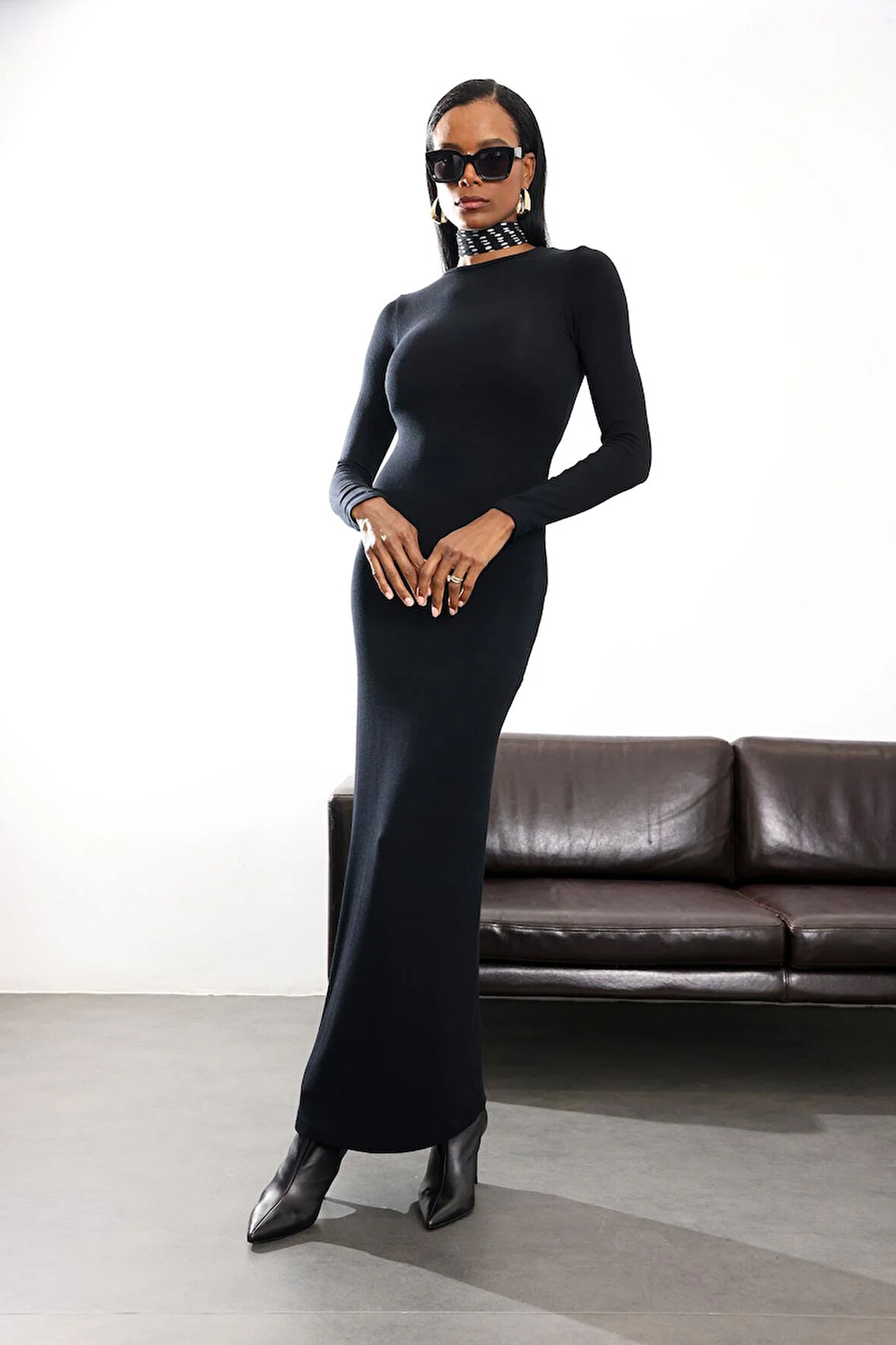 Siyah Uzun Kol Basic Elbise 2628