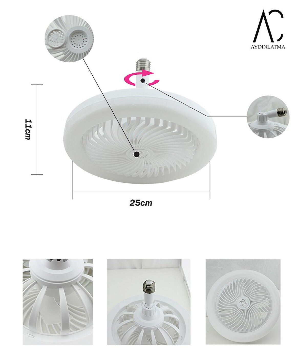 30W Fanlı Led Ampul / 3 Renk Işık / 3 Hız Fanlı Beyaz Kasa  - Kumandalı ve Koku Hazneli