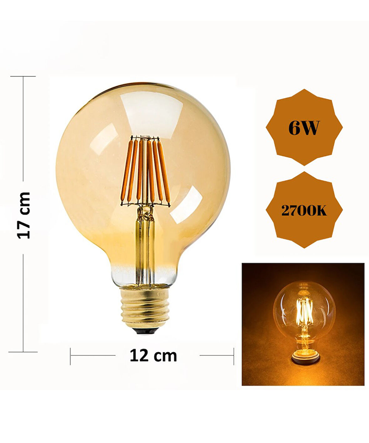 6W Rustik Ampul 2700K (Amber Işık) G125