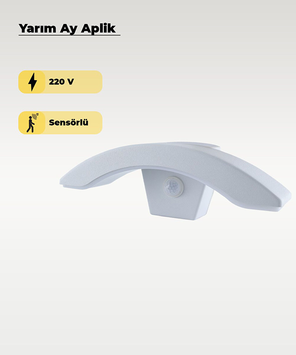 Beyaz Sensörlü Led Yarım Ay Aplik 3200K (Sarı Işık)