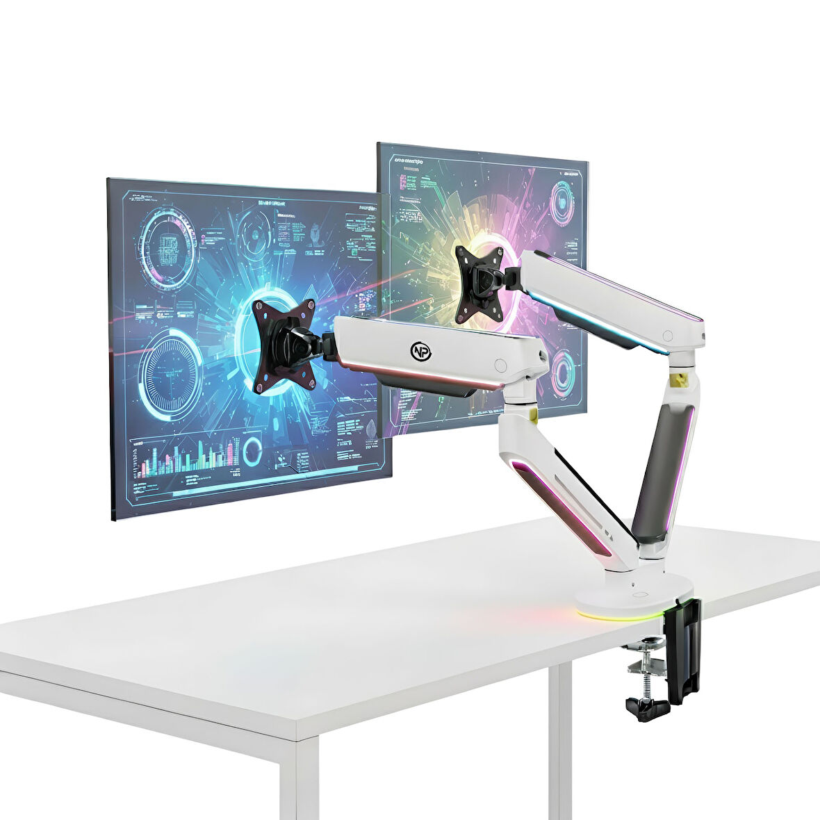 NPO STD54024HLW Elysium 27"-35" Amortisörlü RGB Profesyonel Gaming VESA Çift Kol Monitör Tutucu