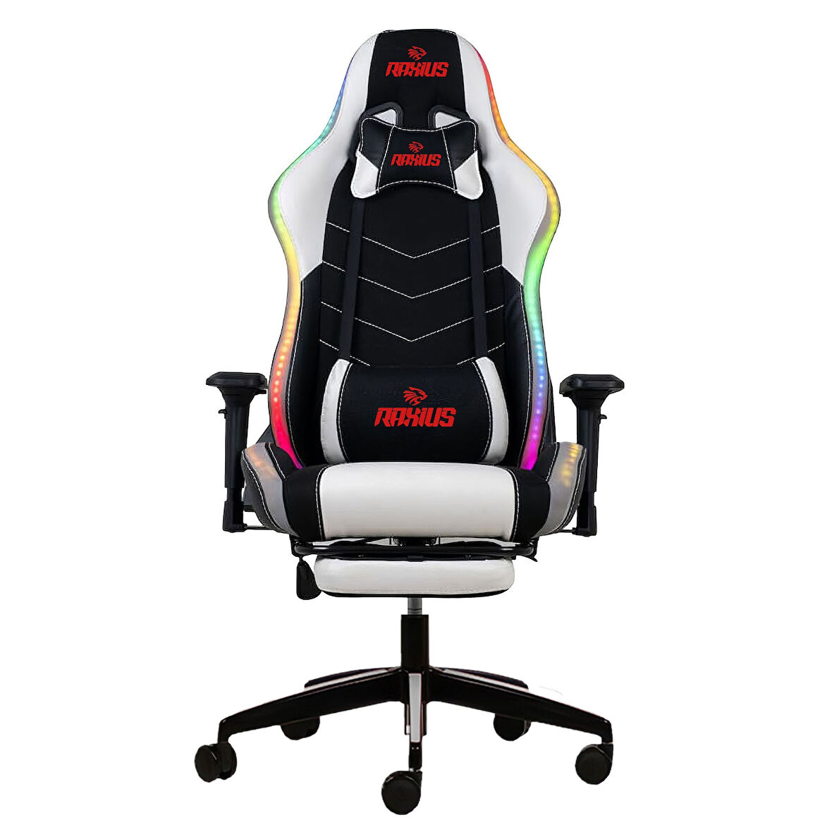 RaXius GC3001BW Masajlı,RGB,4D Kolçaklı,Ayak Destekli Oyuncu Koltuğu, Siyah- Beyaz
