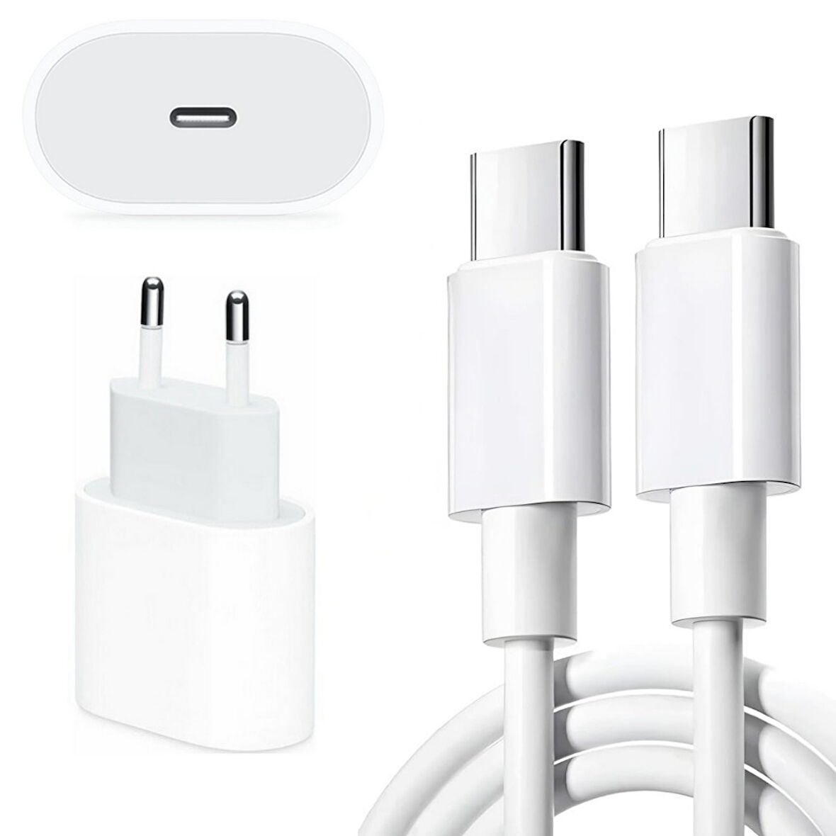 Apple Uyumlu 20W Şarj Adaptorü Type-C Başlık + Type C to Type C Kablo- Yüksek Kalite - 20W Power Adapter