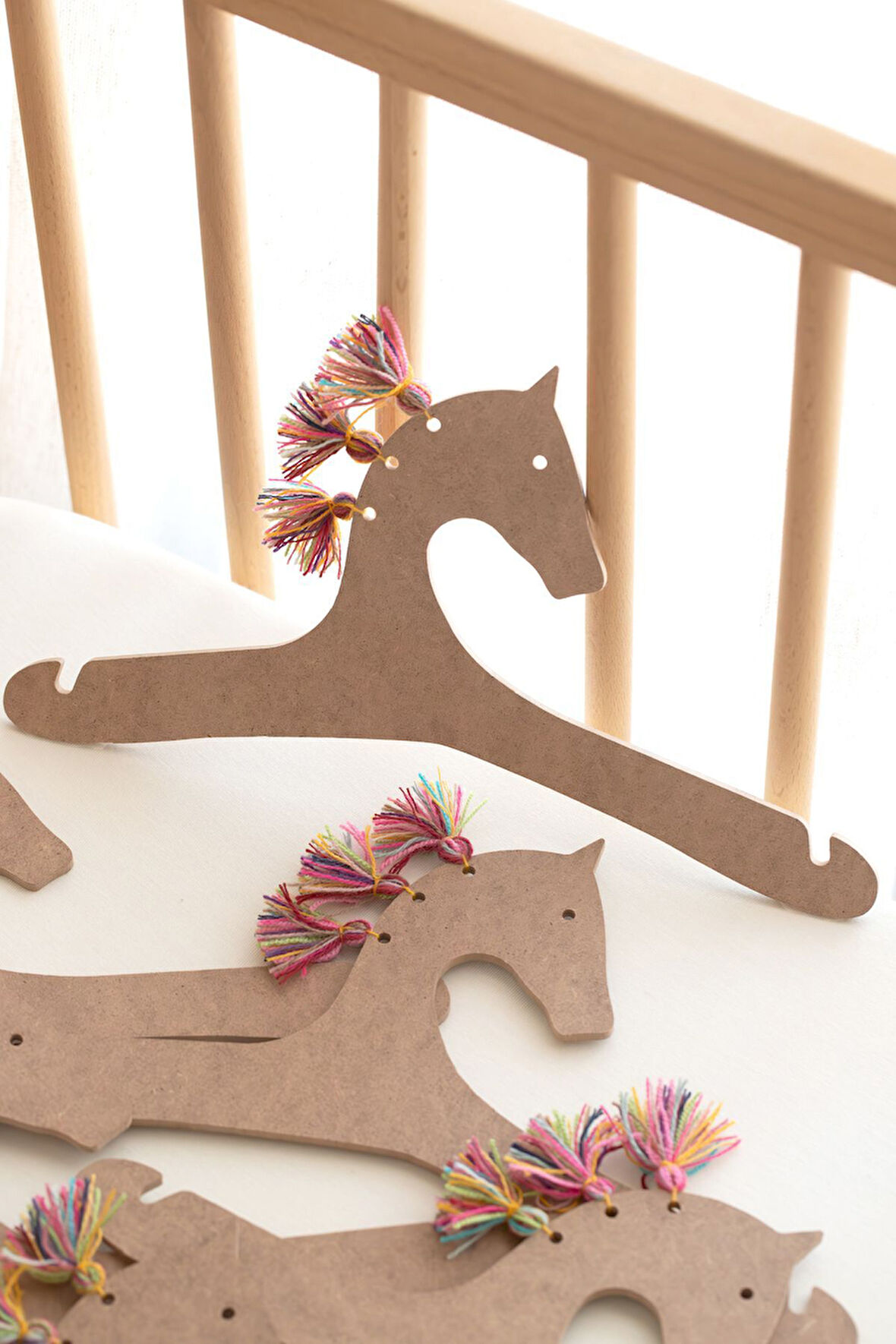 Bebek Elbise Askısı 6'lı Bebek Çocuk Kıyafet Askısı Nature Mdf Ahşap At