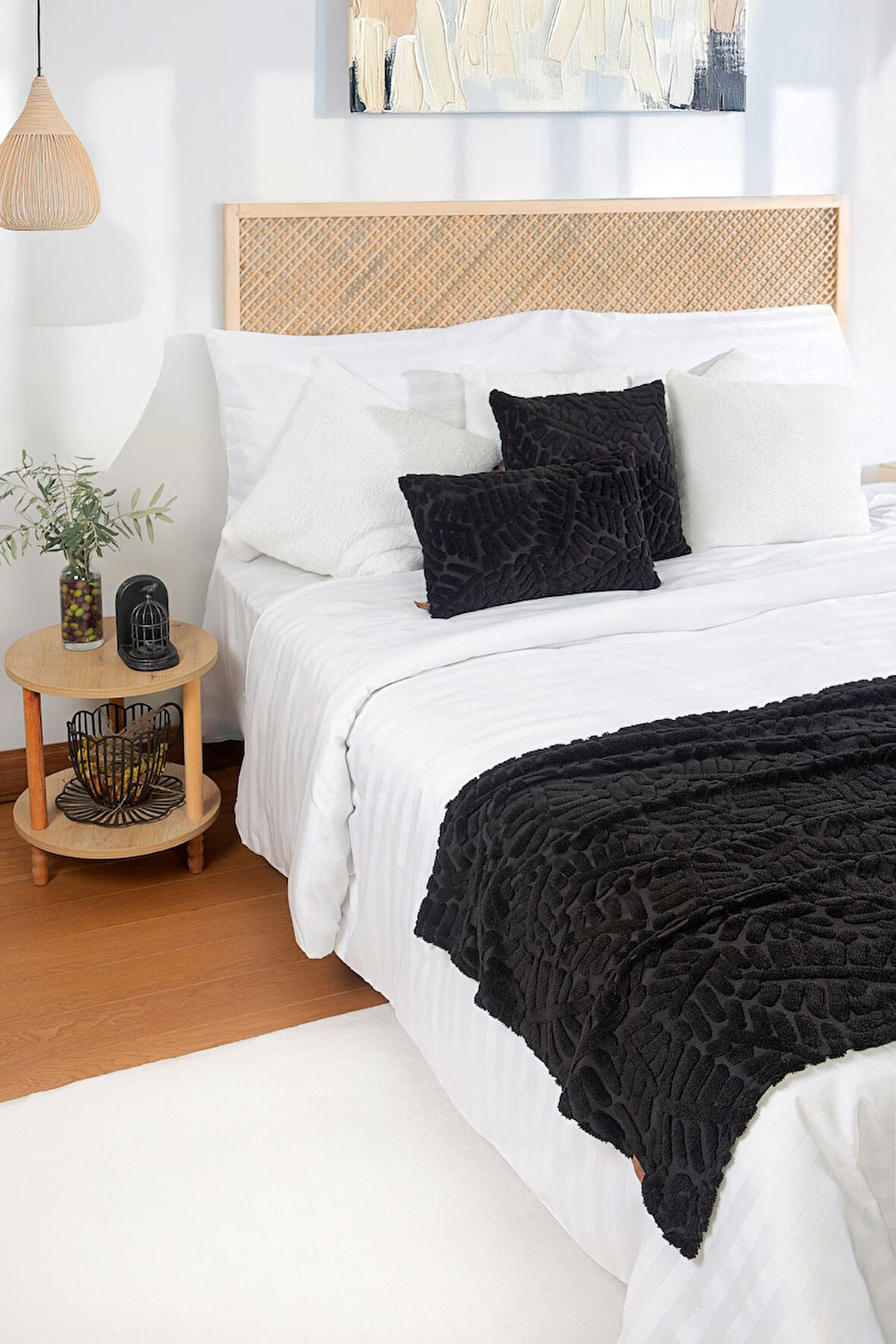 Jakarlı Yatak Runner Set Forest Siyah