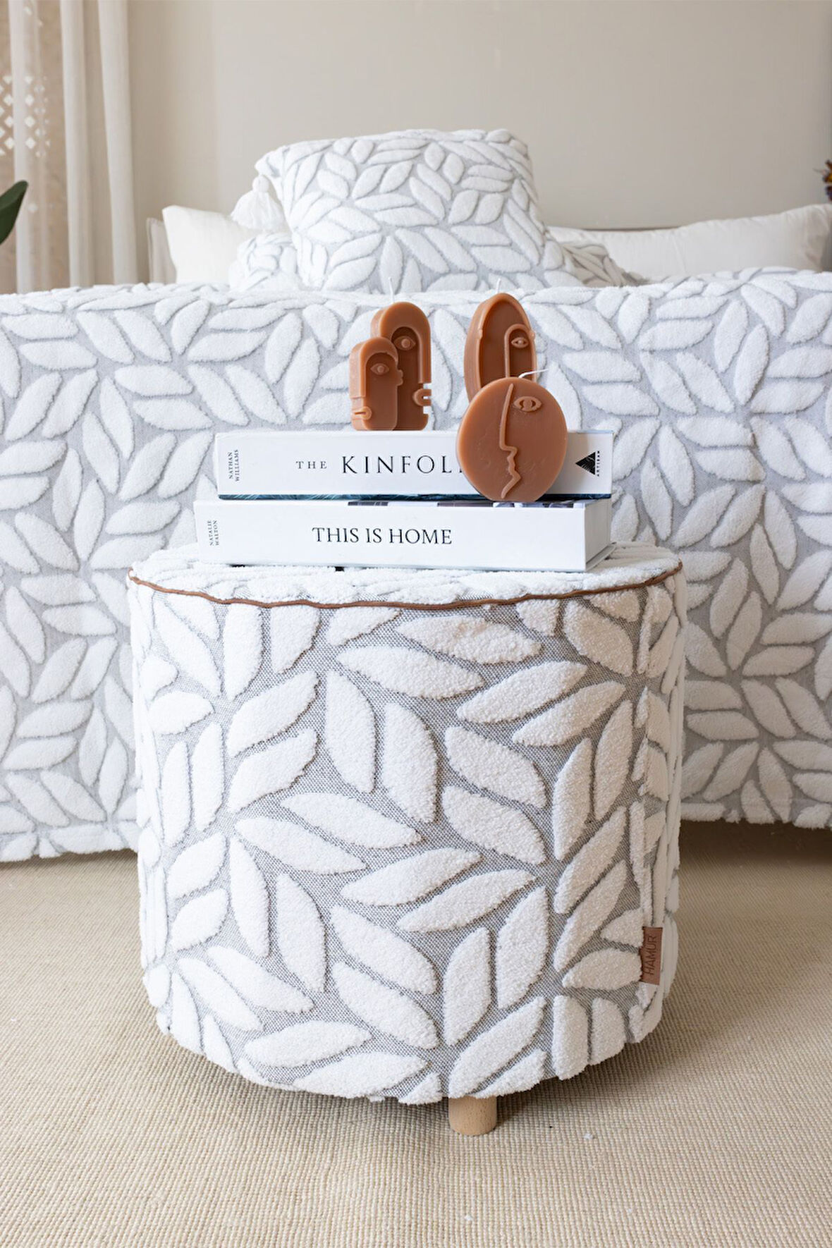 Yıkanabilir Kılıflı Puf Köşegen İskandinav Bohem Punch  Orta Sehpa Koltuk Tabure Lotus Gri