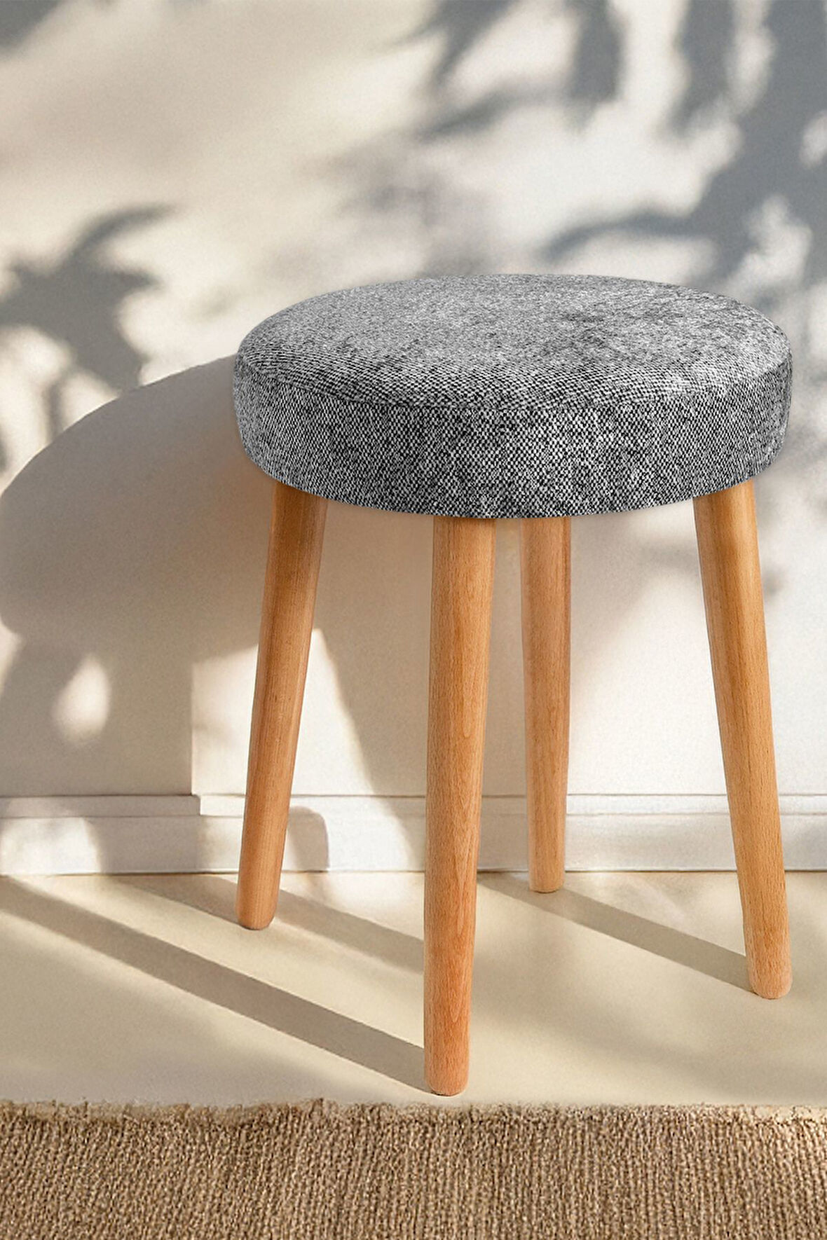 Tekli Ahşap Tabure Kadife Milana