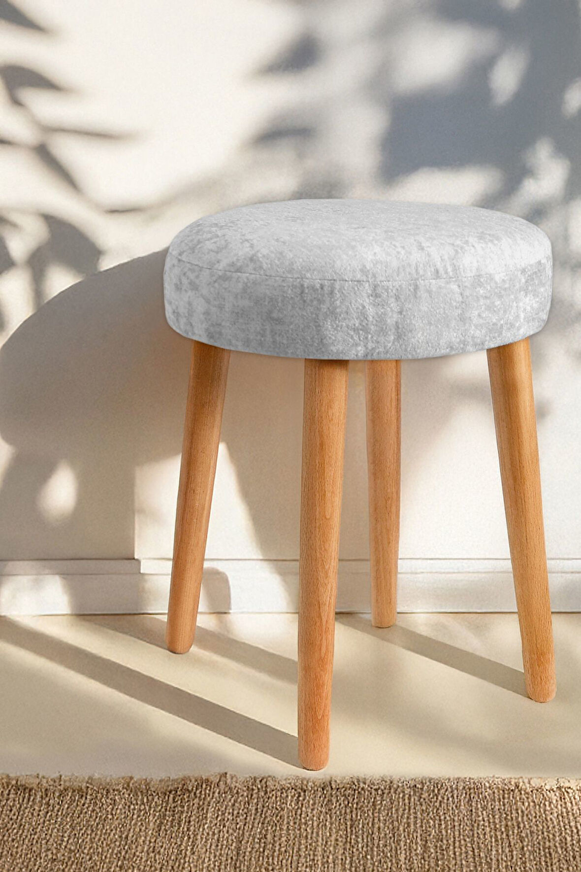 Tekli Ahşap Tabure Kadife Sandal