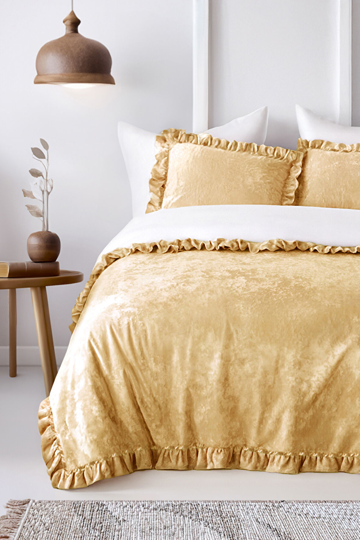 Kadife Yatak Örtüsü Ç.K Set 230x250 Hardal