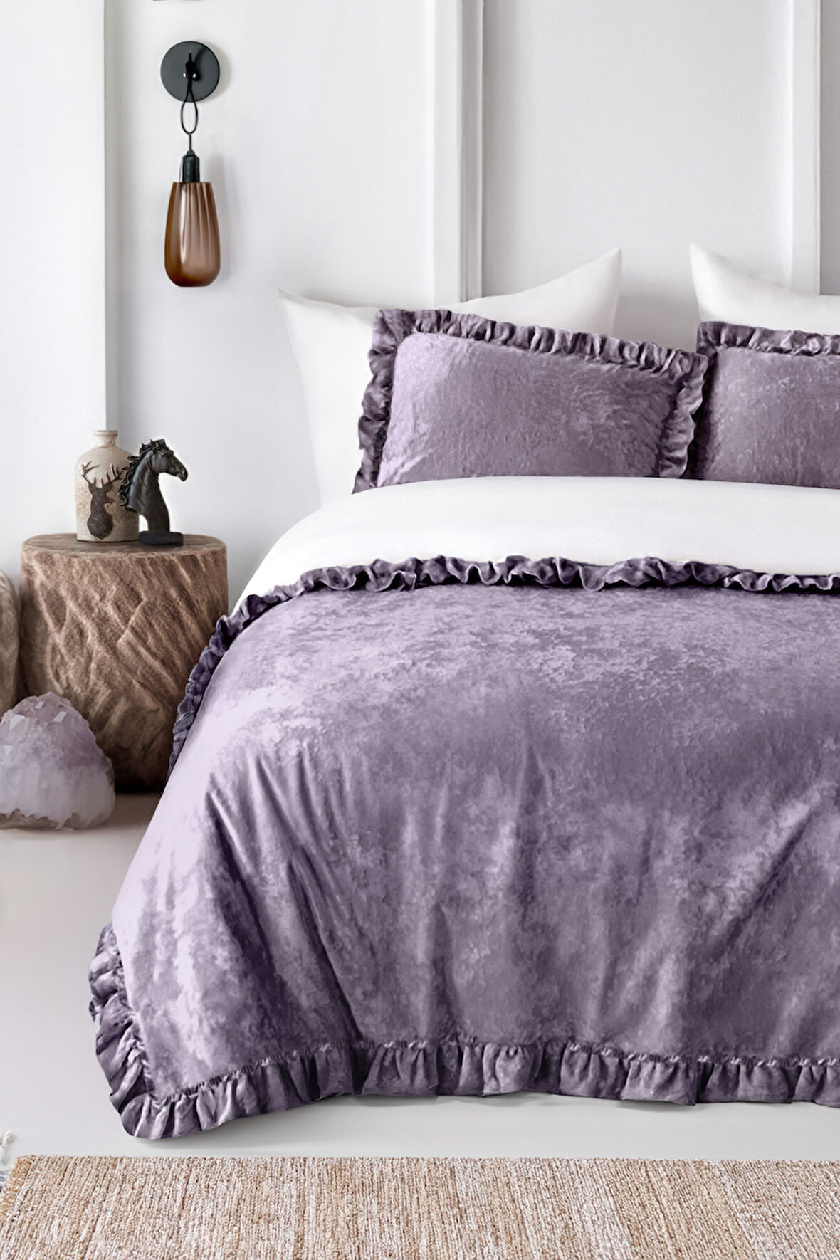 Kadife Yatak Örtüsü Ç.K Set 230x250 Mürdüm