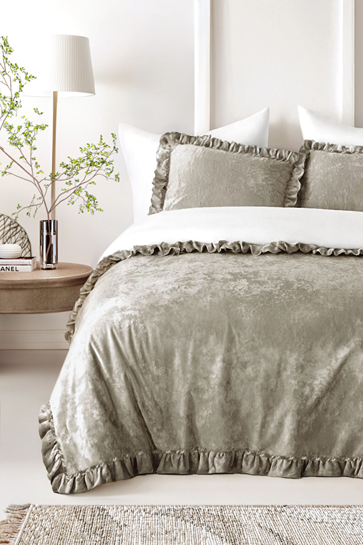 Kadife Yatak Örtüsü Ç.K Set 230x250 Vizon