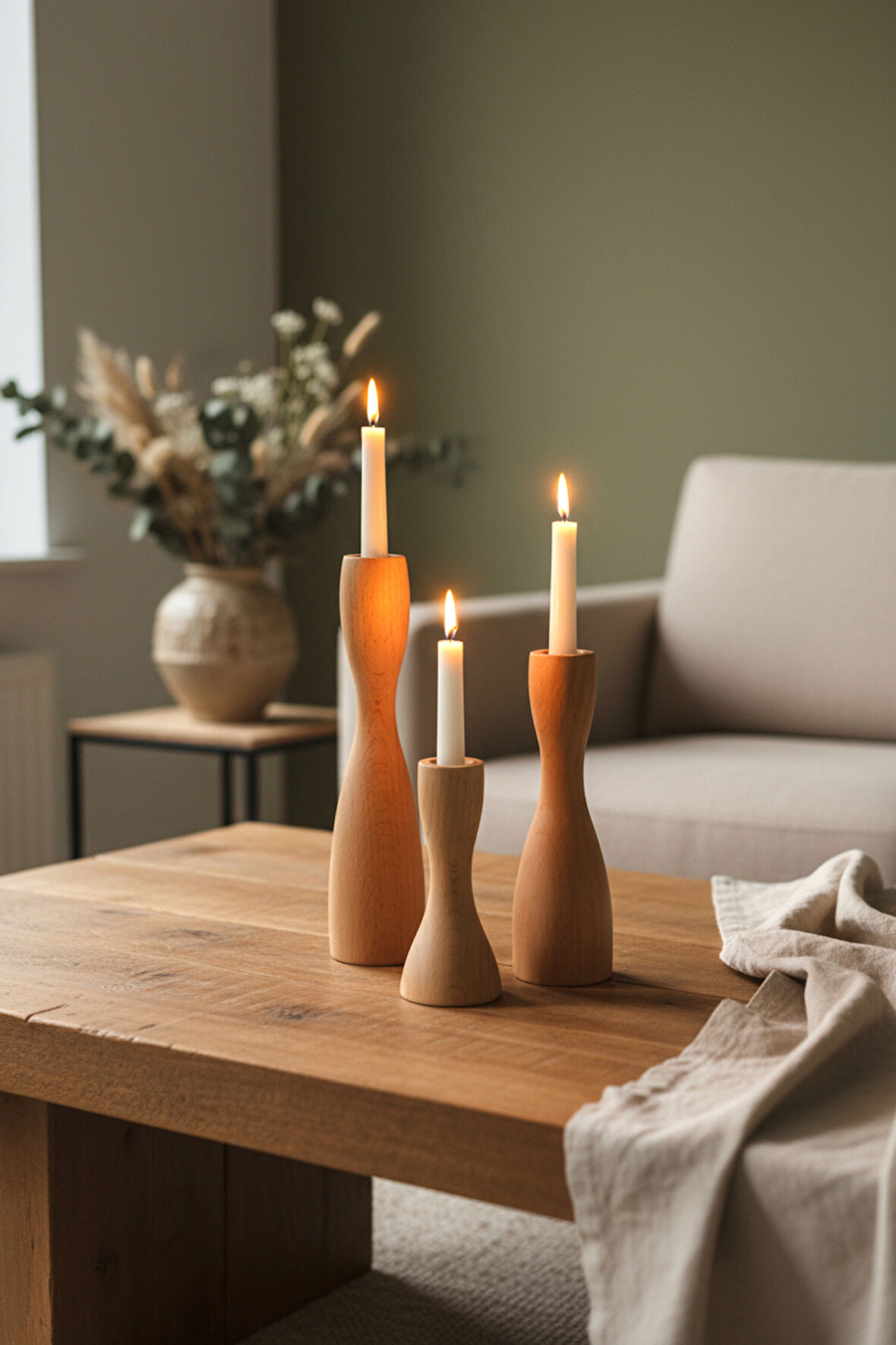 Ahşap Dekoratif Mumluk 3'lü Rustic