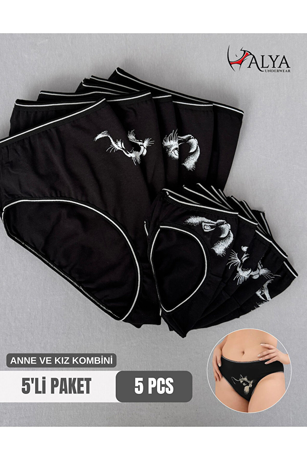 ALYA UNDERWEAR Anne Kız Kombin Pamuklu Külot - Beyaz Slip İç Çamaşırı - 5'li Paket