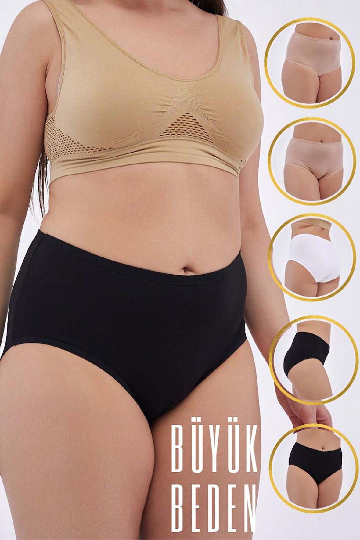 Kadın Extra Battal Külot 5'li Paket- 2 Siyah-1 Beyaz-2 Ten- 8XL-9XL-10XL