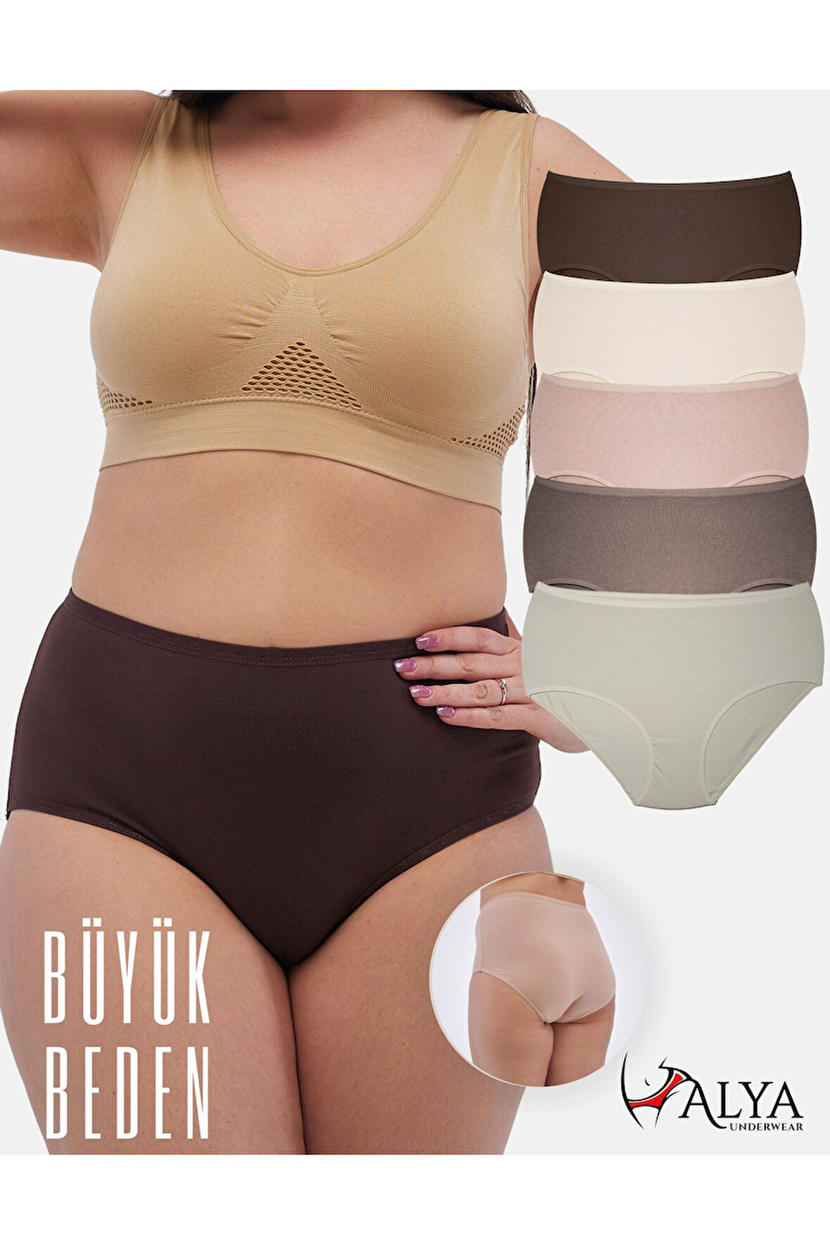 ALYA UNDERWEAR Kadın Extra Battal Külot - 5 Adet Beyaz (8XL, 9XL, 10XL)