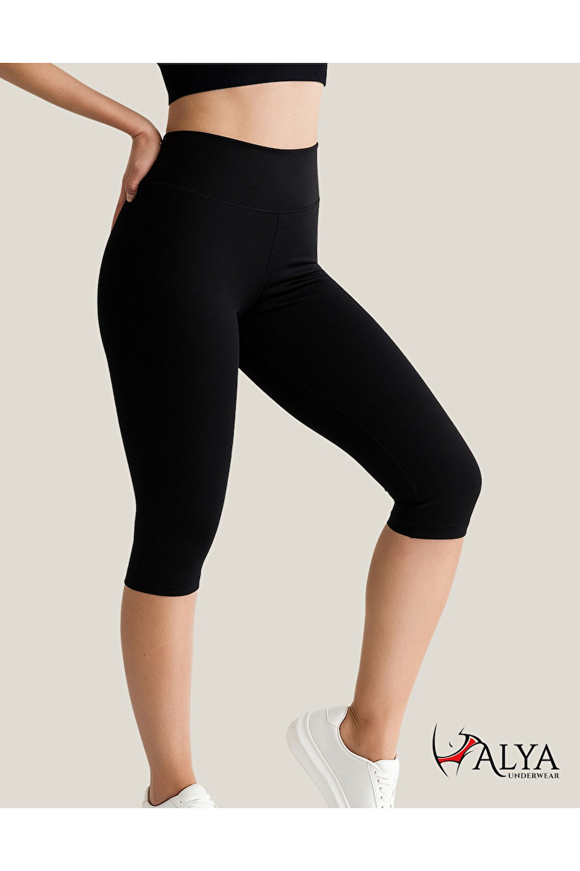 ALYA UNDERWEAR Diz Altı Kapri Tayt Yüksek Bel Likralı Parlak Dalgıç Kumaş, Antrasit (FÜME)