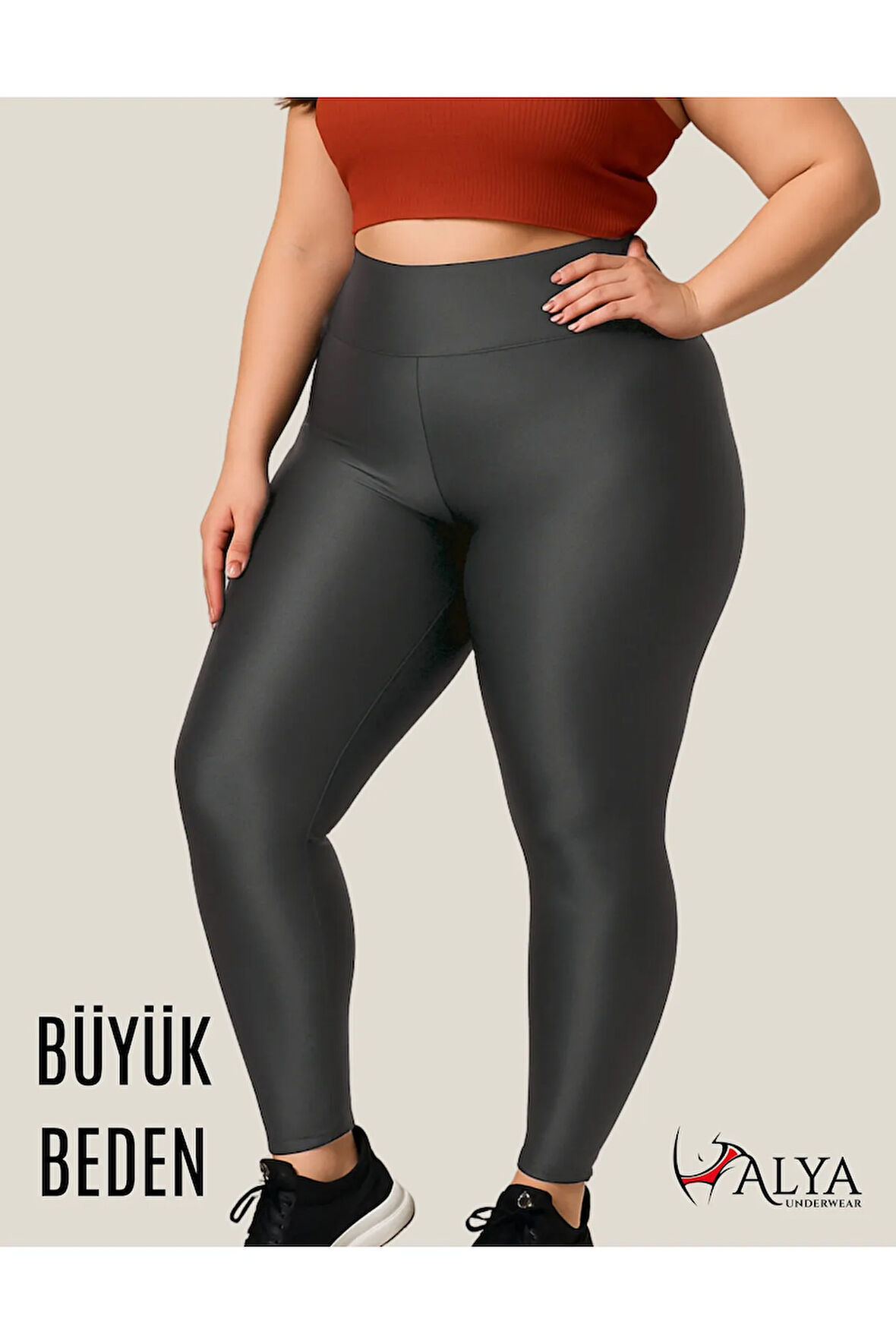 ALYA UNDERWEAR Büyük Beden Tayt Dalgıç Kumaş Yüksek Bel ( Antrasit, 3xl)