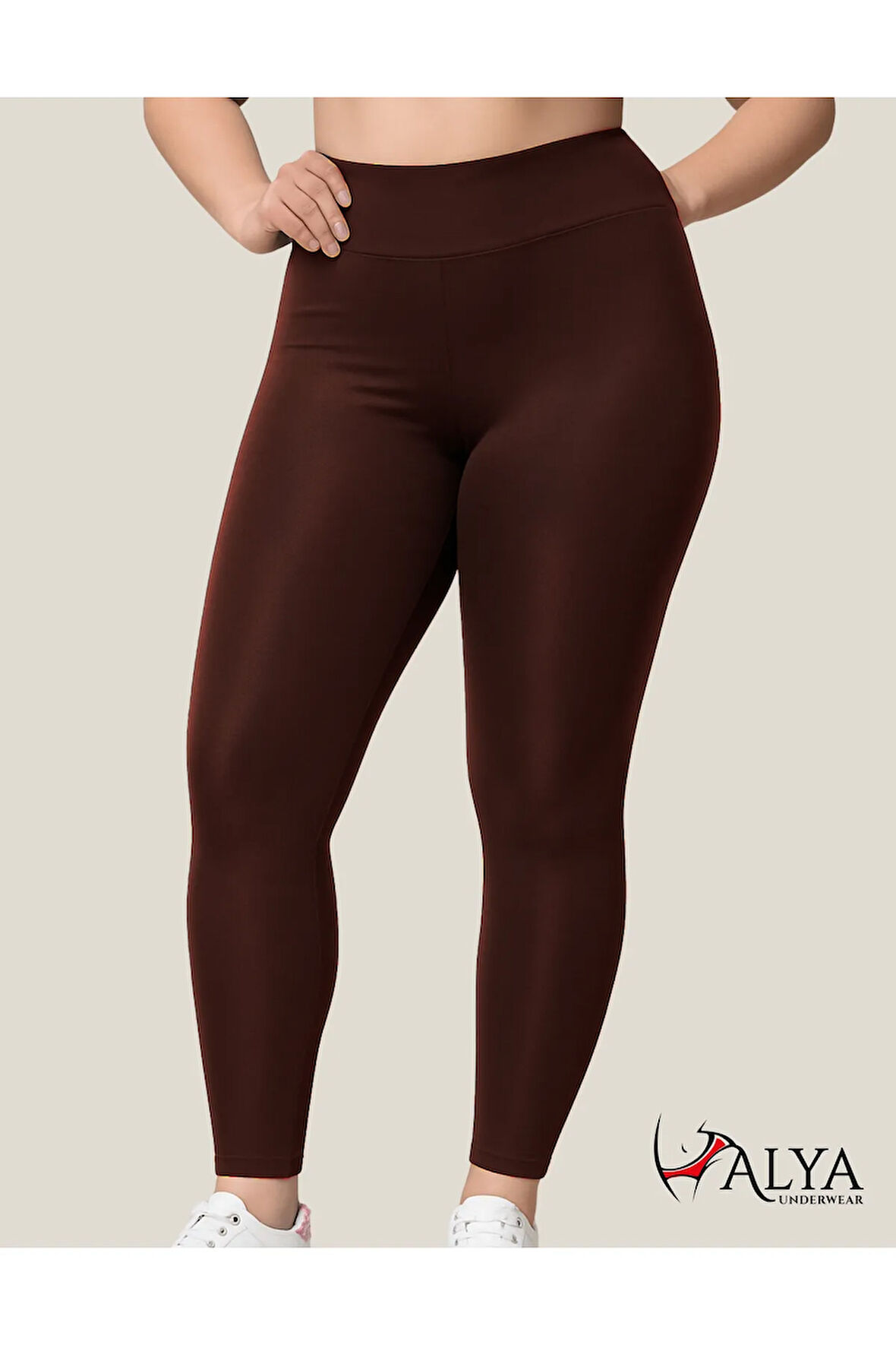 ALYA UNDERWEAR Toparlayıcı Yüksek Bel Kadın Günlük Spor Rahat Parlak Tayt ( Kahverengi, L )