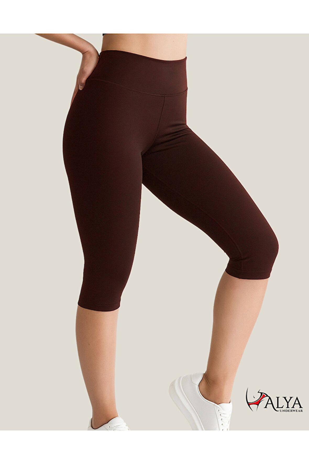 ALYA UNDERWEAR Diz Altı Kapri Tayt Yüksek Bel Likralı Parlak Dalgıç Kumaş, Antrasit (FÜME)