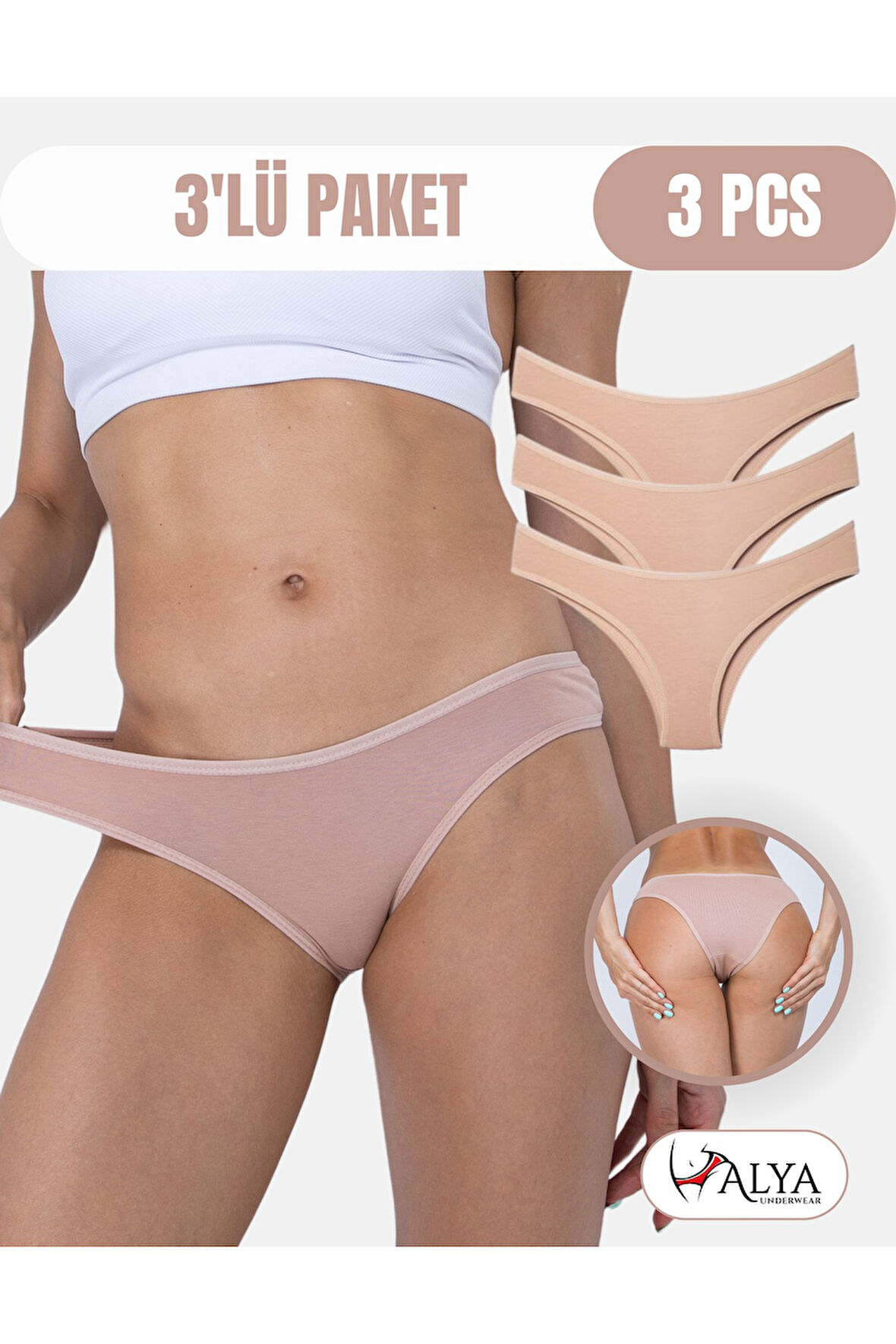 ALYA UNDERWEAR Kadın Brazilian Külot 3 Adet (BEYAZ)