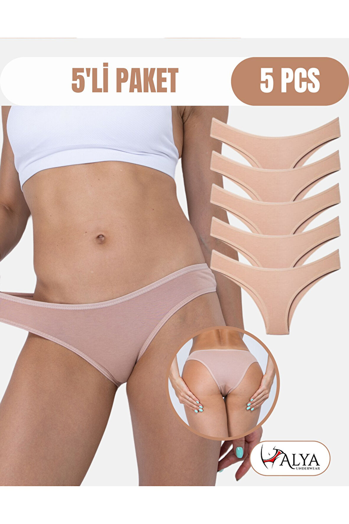 ALYA UNDERWEAR Kadın Brazilian Külot 5 Adet (TEN)