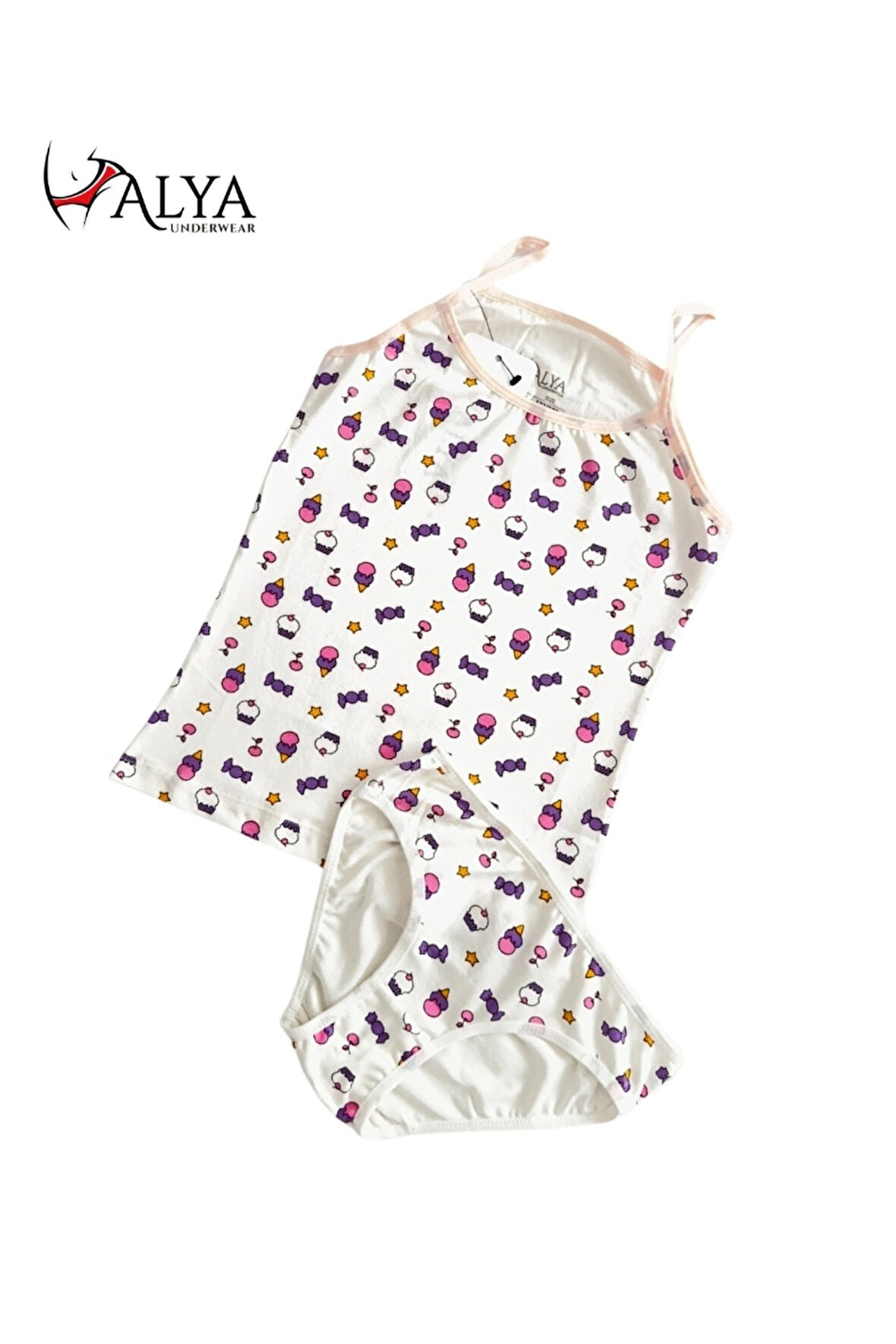 ALYA UNDERWEAR Kız Çocuk Baskılı Ip Askılı Atlet Ve Slip Takımı