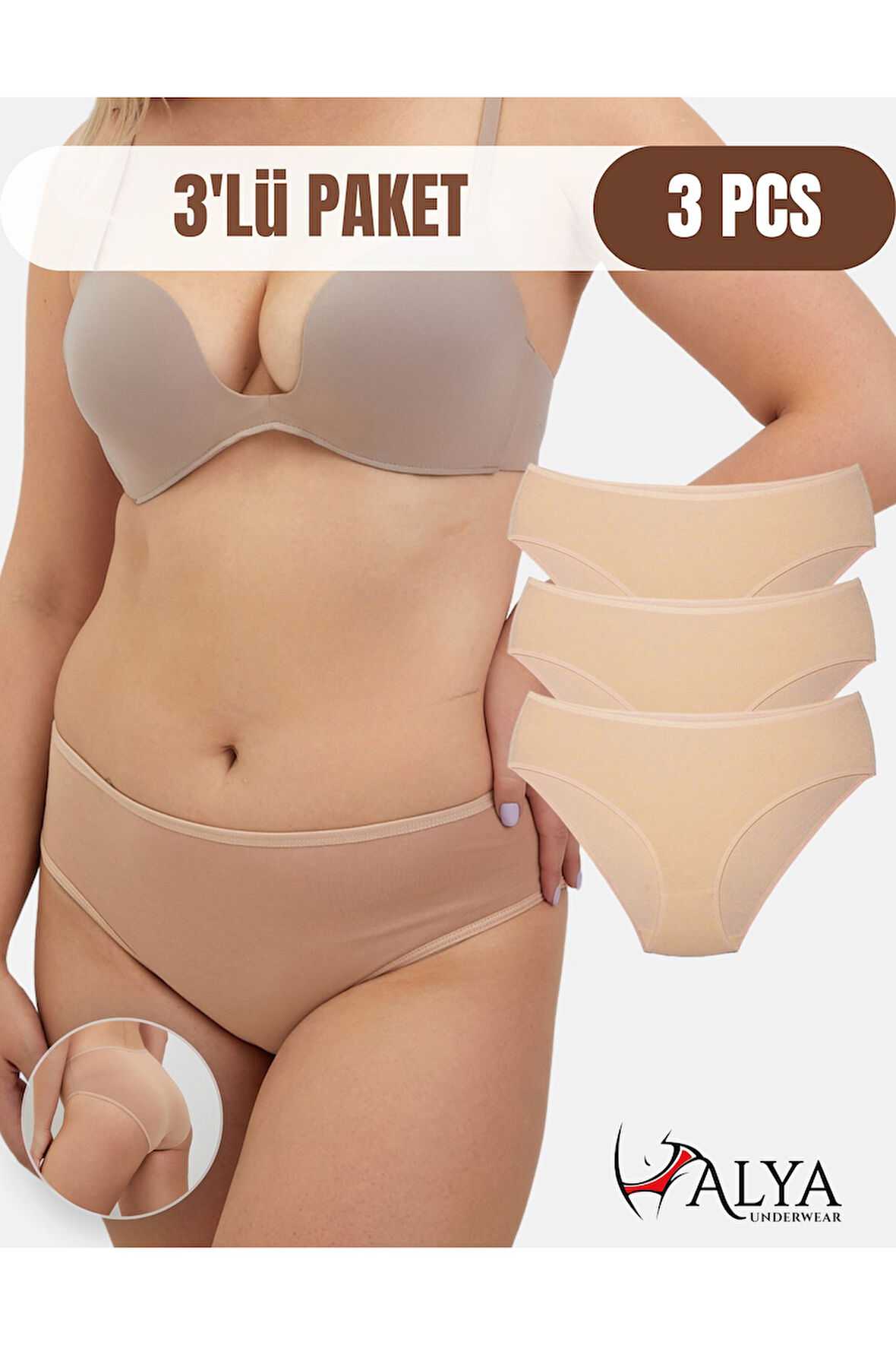 ALYA UNDERWEAR Kadın Pamuklu Bato Kesim Külot - 3 Adet Beyaz - 3'lü Paket