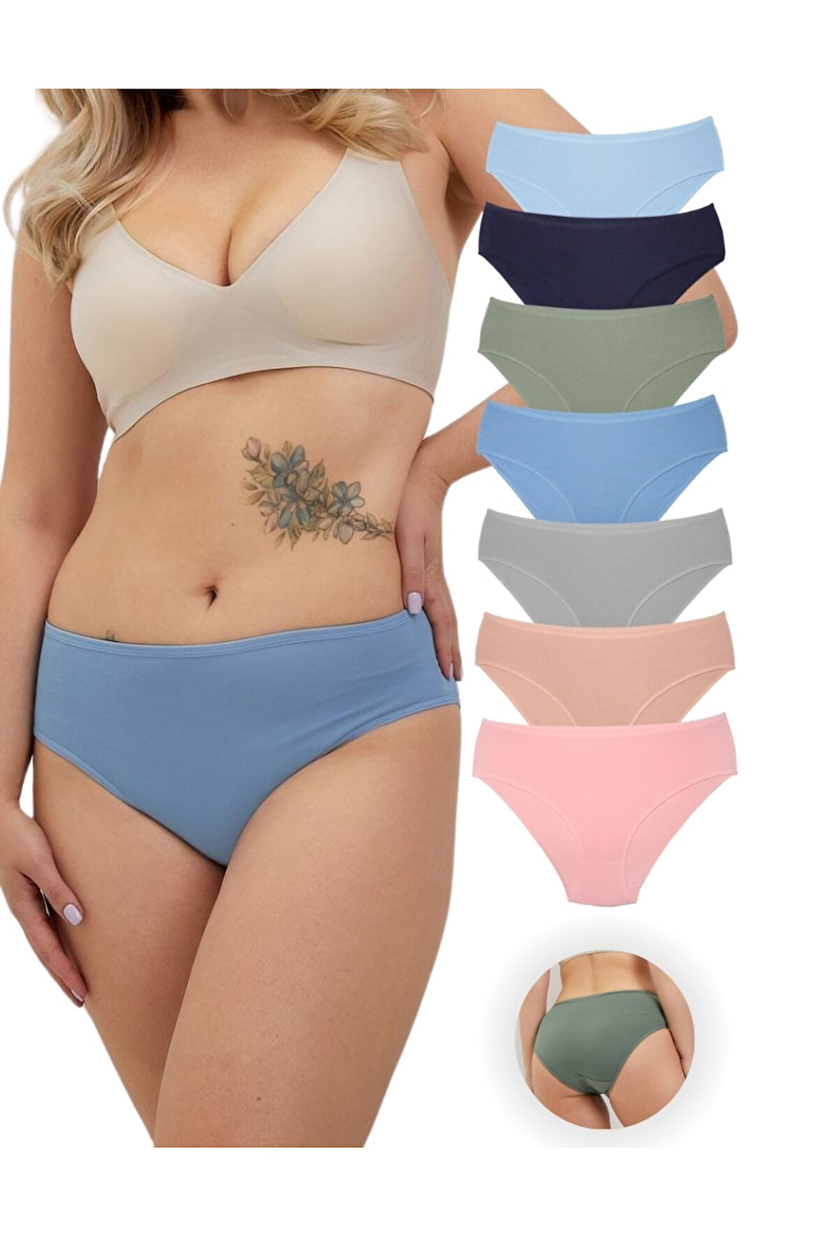 ALYA UNDERWEAR Kadın Renkli Bato  Hipster Külot (XL, 2XL, 3XL, 4XL) 7’li Paket Y15