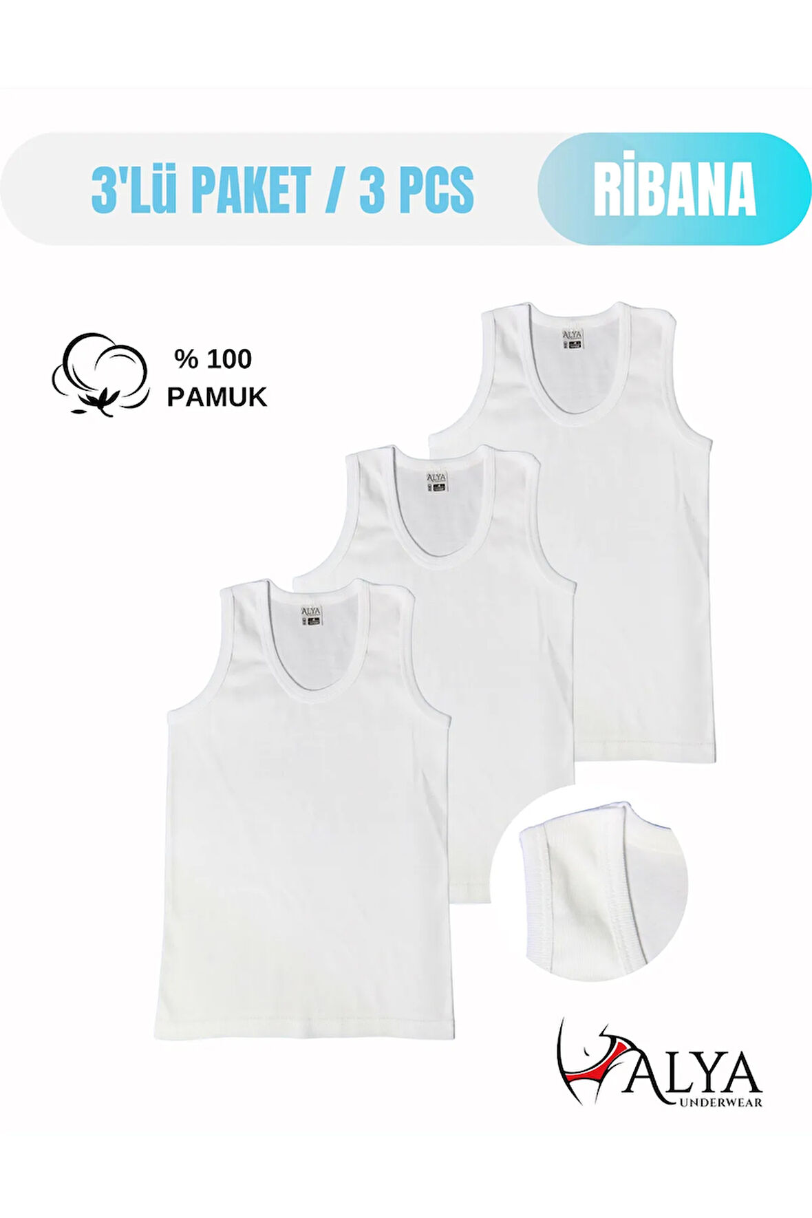 ALYA UNDERWEAR Erkek Çocuk Pamuk Ribana Atlet Oval Yaka 3'lü Paket - 3 Adet Beyaz ( 9-10 Yaş )