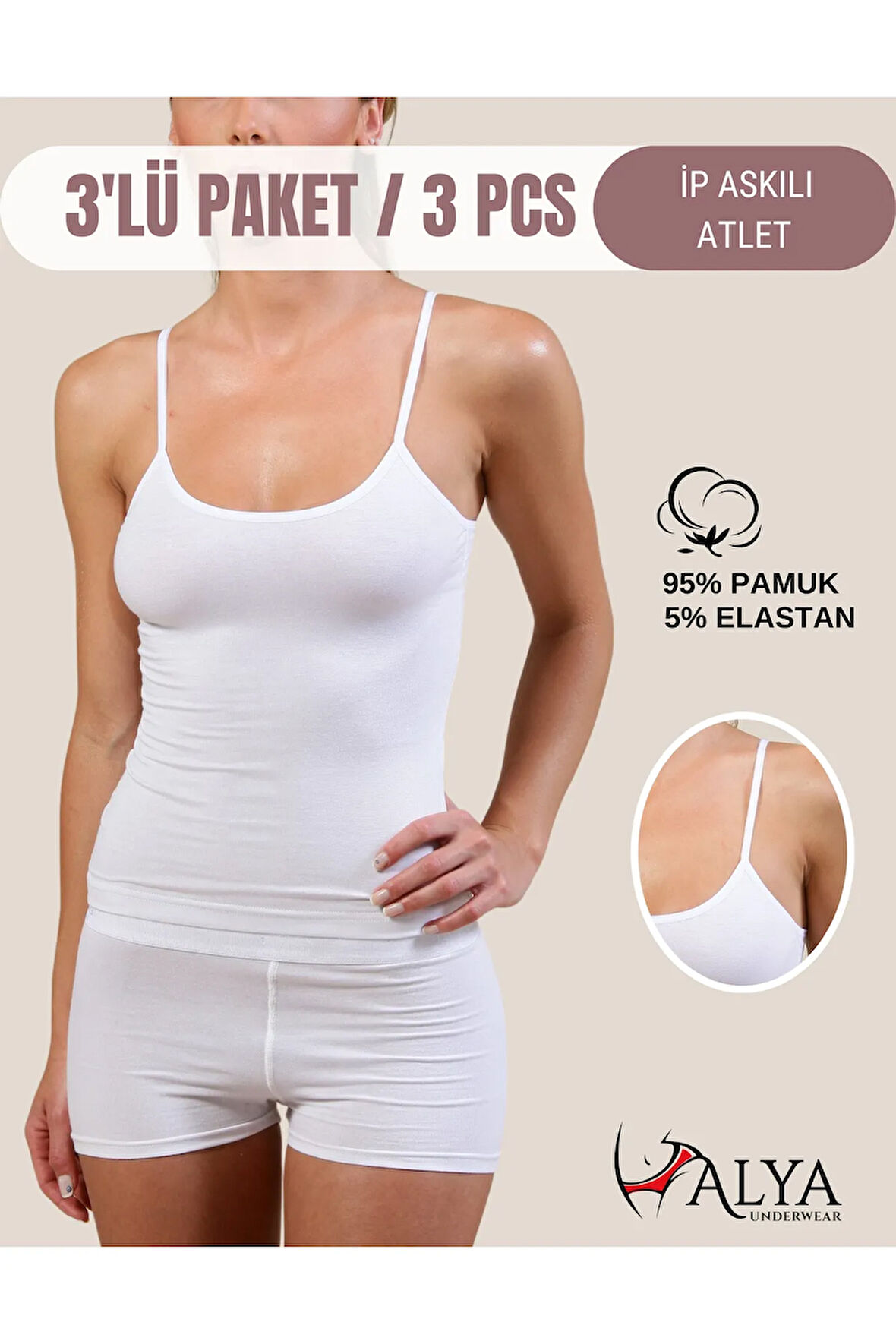 Kadın Pamuklu Ip Askılı Oval Yaka Atlet ( 3'lü, 3 Adet Beyaz - M )