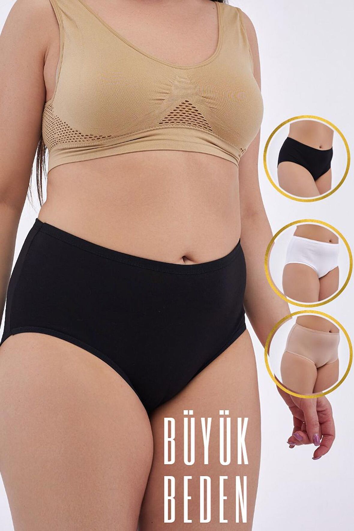 Kadın Büyük Beden Külot - Siyah-Beyaz-Ten (5XL-6XL-7XL), 3'lü Paket