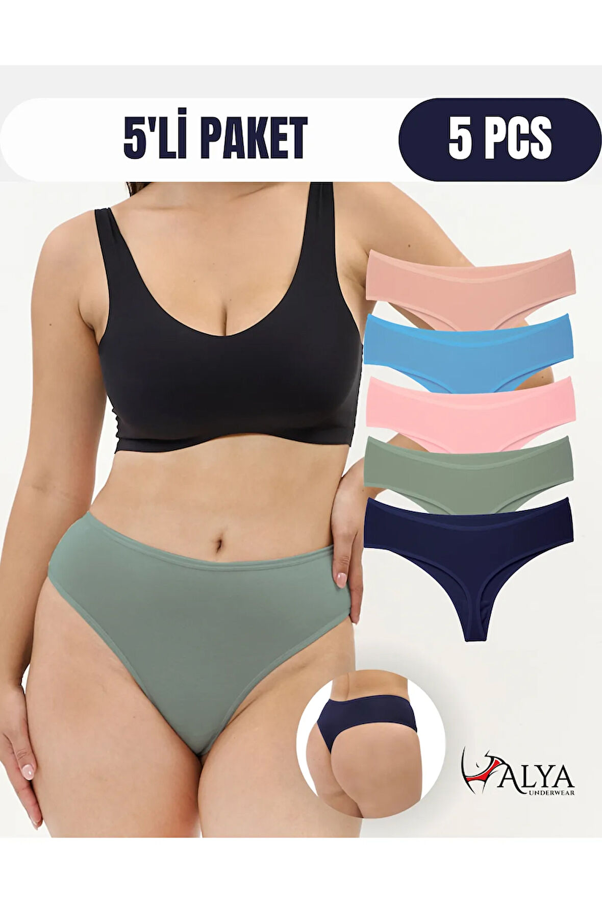 ALYA UNDERWEAR Kadın Külot Yüksek Bel Tanga, Toparlayıcı, String Iç Çamaşırı - Renkli (S, M, L, XL, 2XL) - 5 Adet