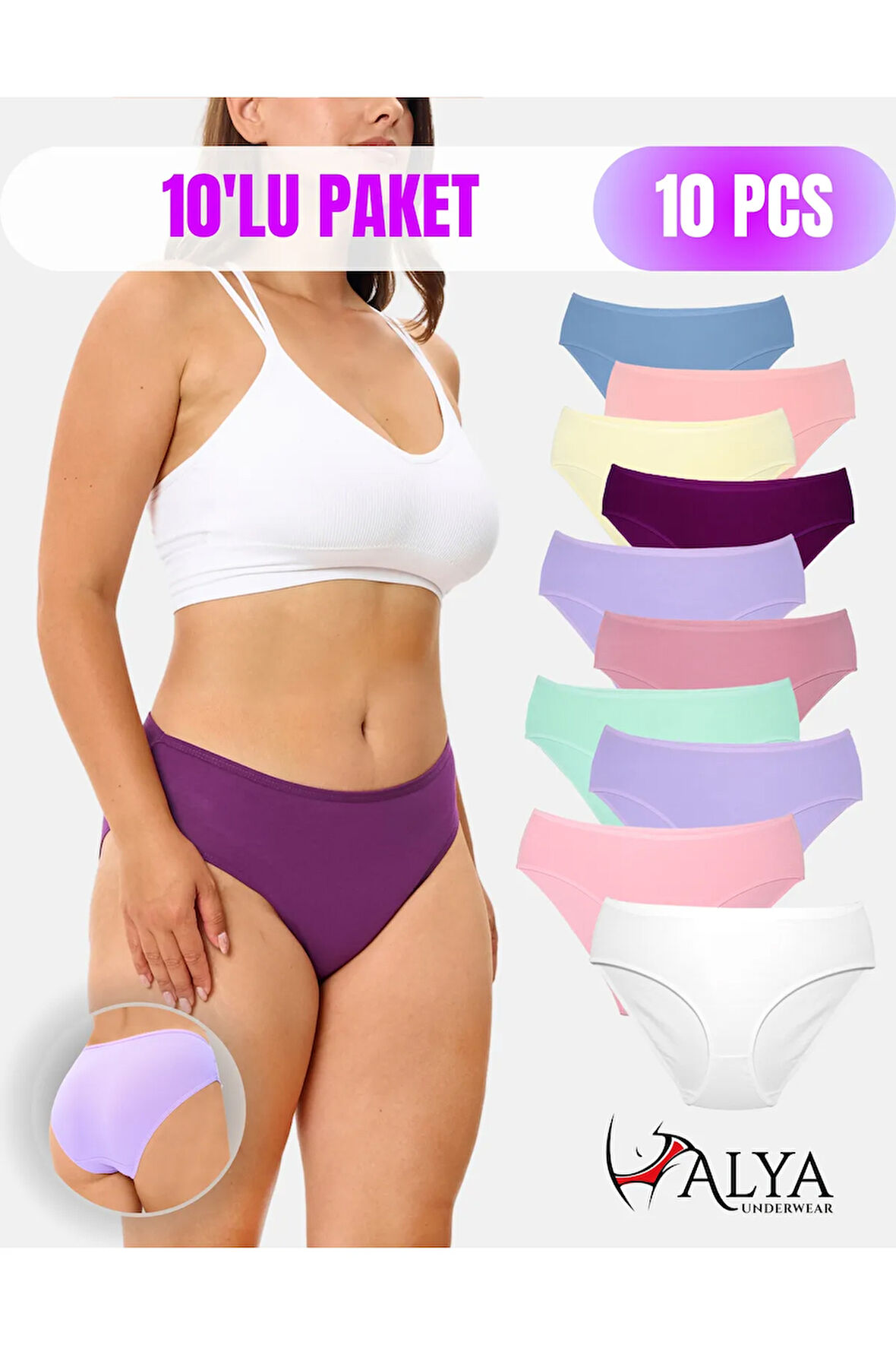 ALYA UNDERWEAR Kadın Pamuklu Pamuklu Slip, Renkli, Büyük Beden Iç Çamaşırı 10'lu Paket ( Multicolor-x33 )