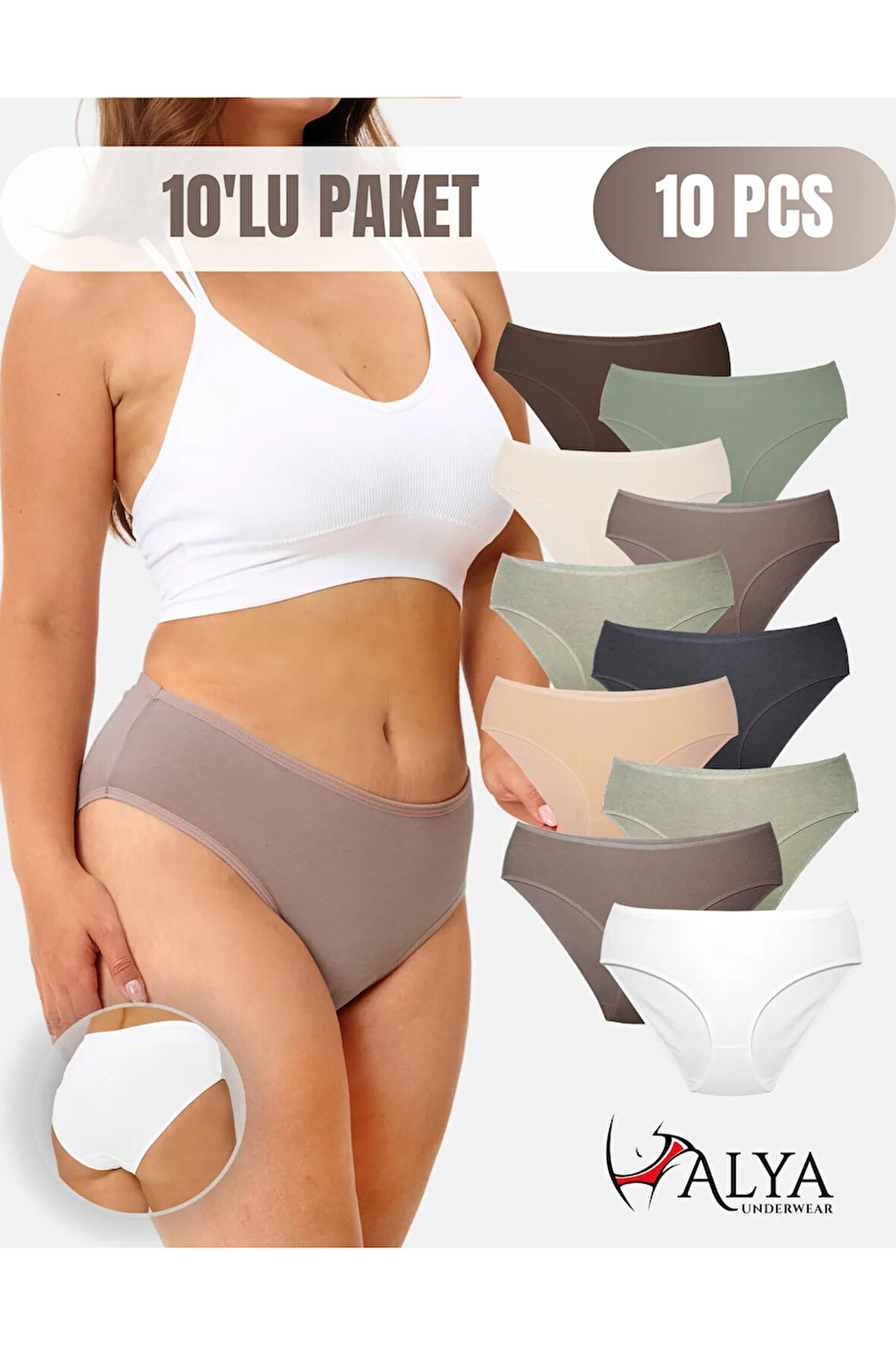 ALYA UNDERWEAR Kadın Pamuklu Külot Basic Slip Renkli 10'lu Paket Yüksek Bel Iç Çamaşırı (MULTİCOLOR - X37)