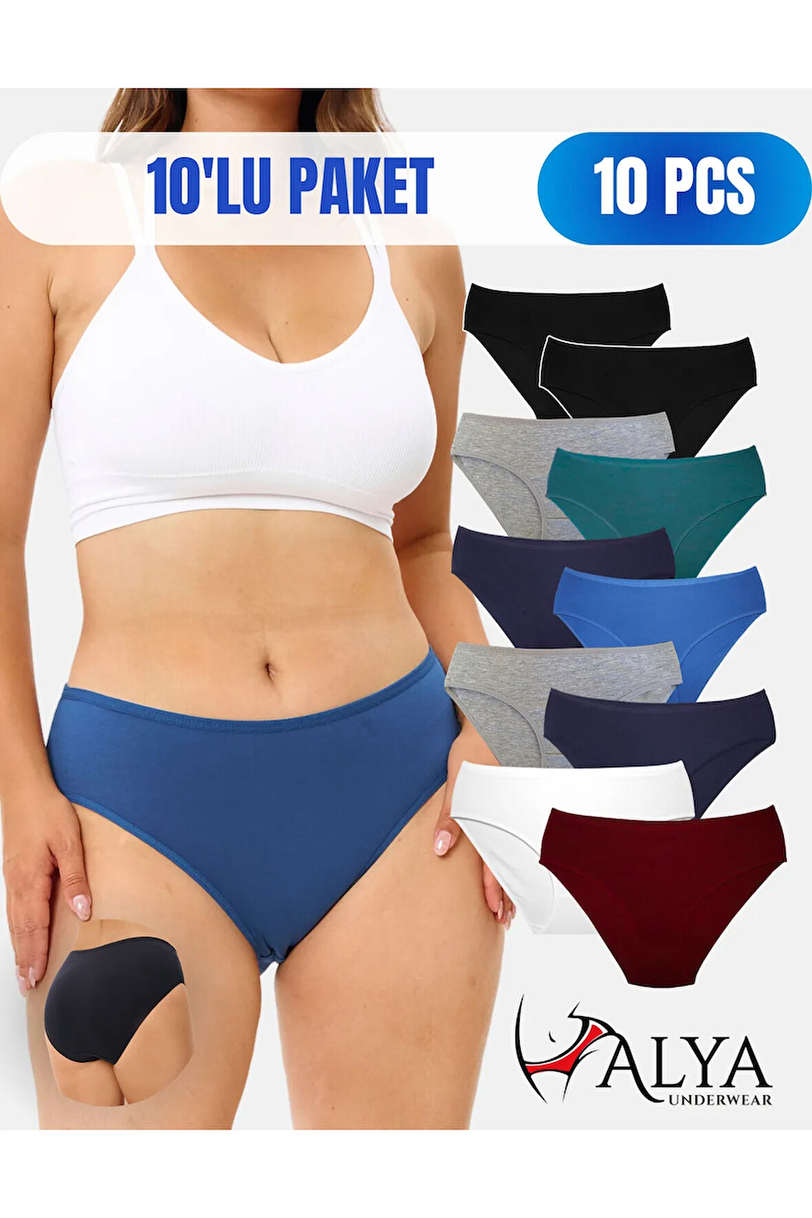 ALYA UNDERWEAR Kadın Pamuklu Pamuklu Slip Renkli 10'lu Paket Yüksek Bel Iç Çamaşırı (MULTİCOLOR - X39)